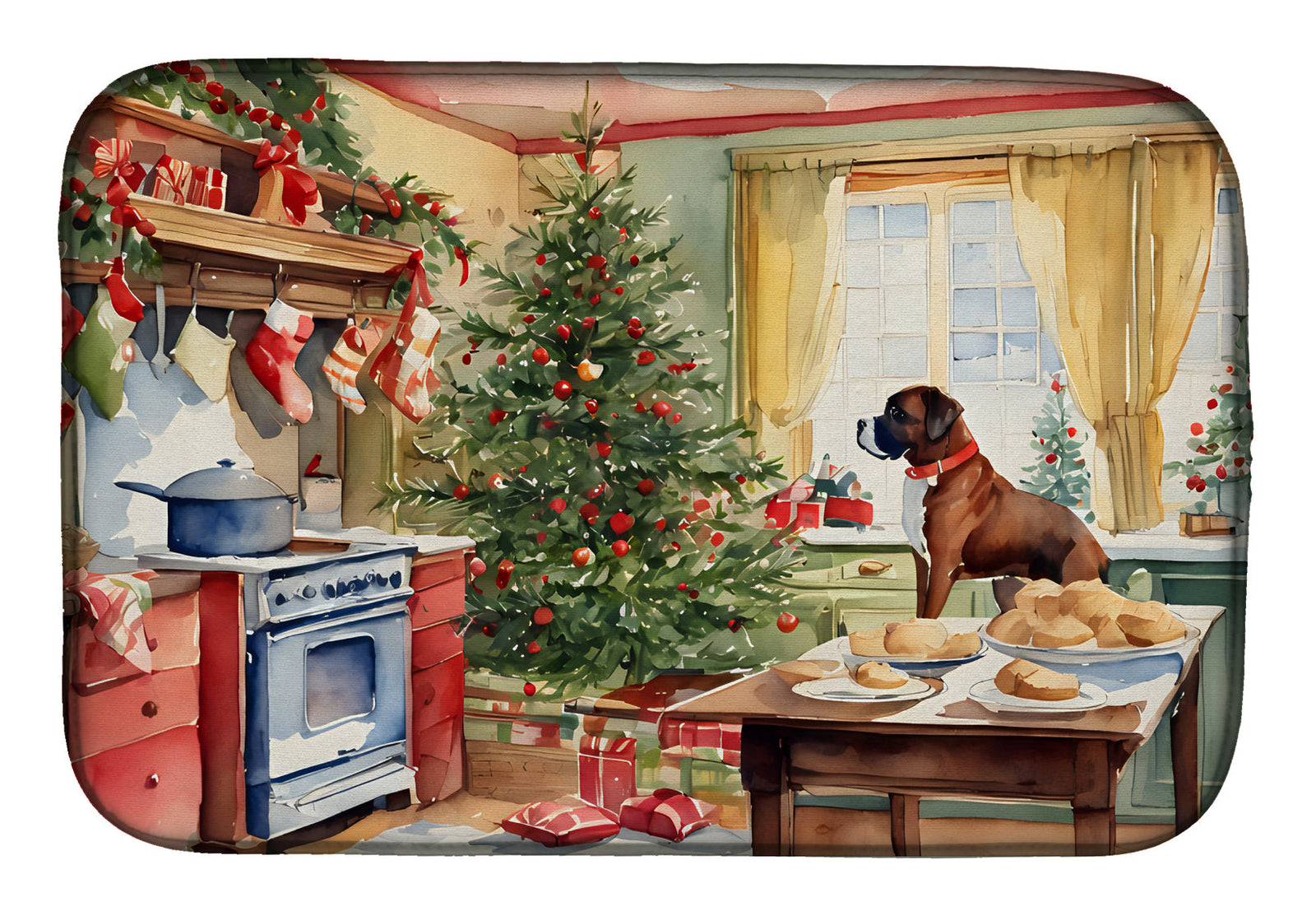 Caroline's Treasures Boxer Christmas Cookies Dish Drying Mat