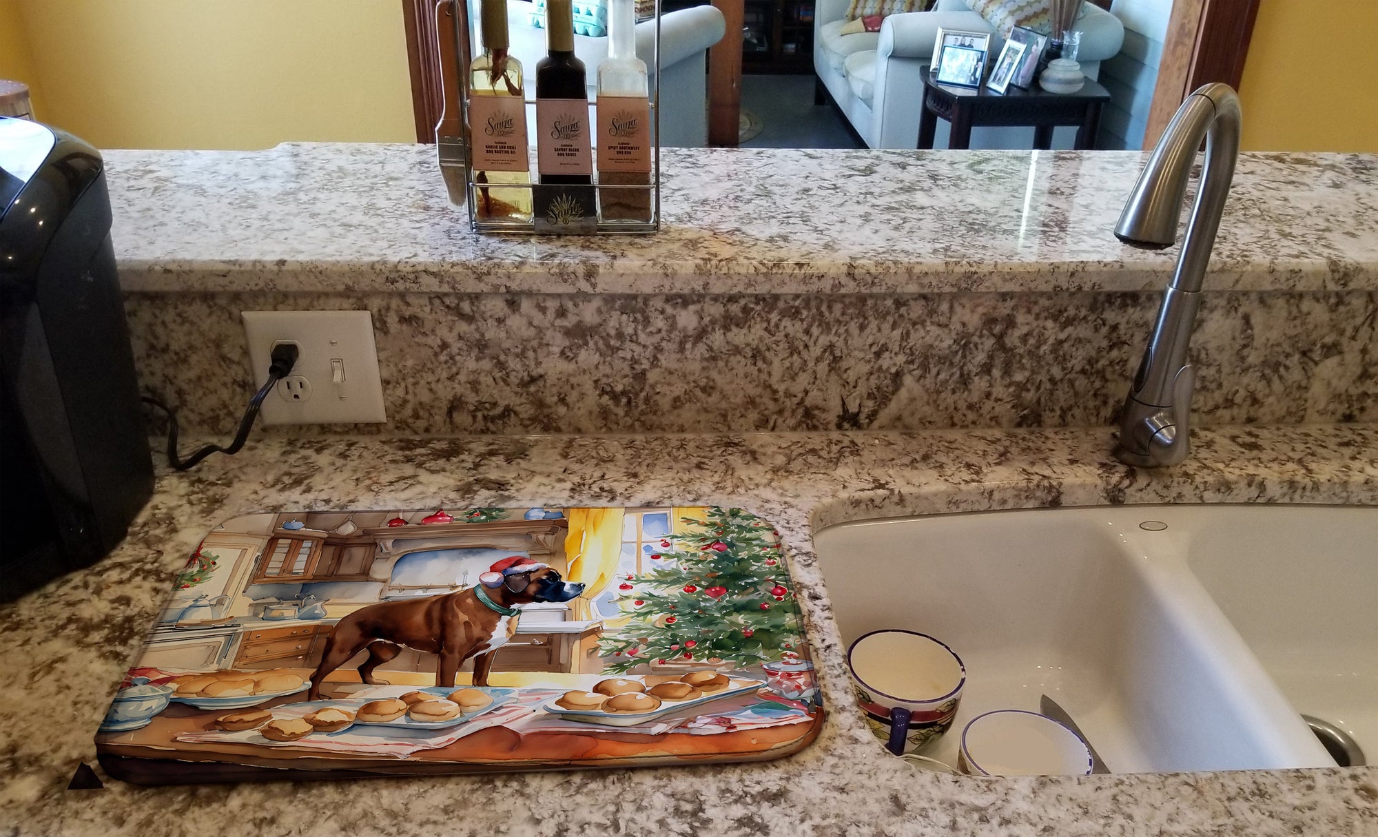 Caroline's Treasures Boxer Christmas Cookies Dish Drying Mat