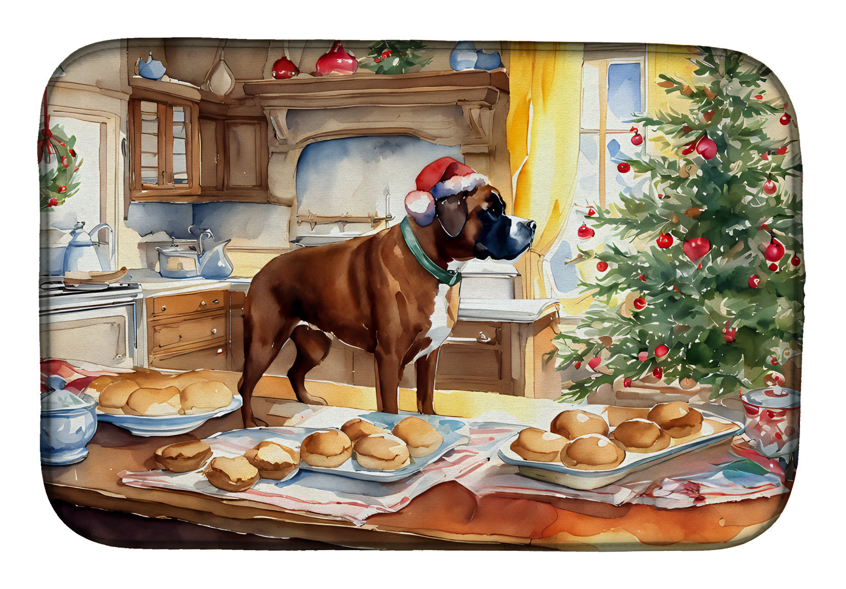 Caroline's Treasures Boxer Christmas Cookies Dish Drying Mat
