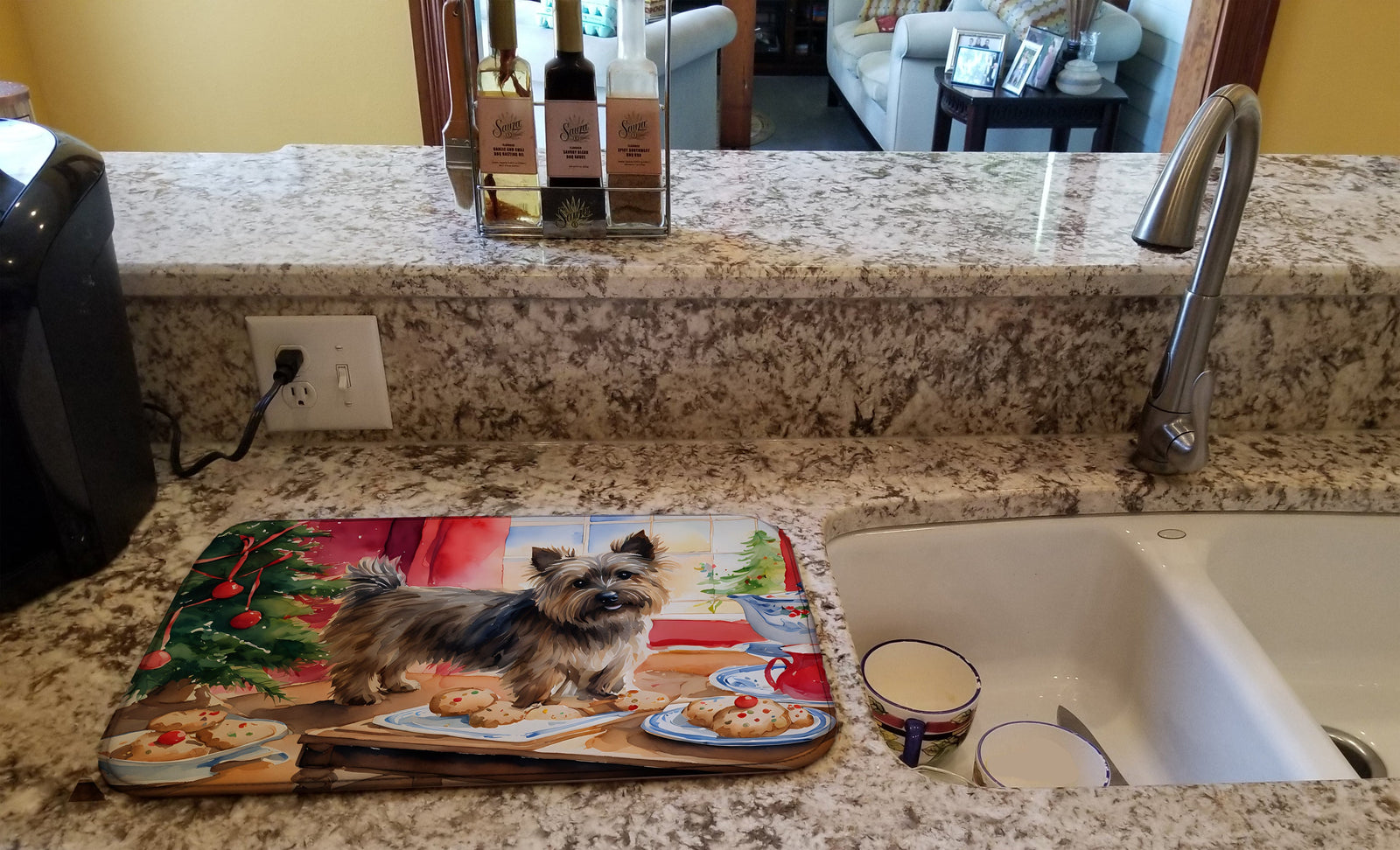 Caroline's Treasures Cairn Terrier Christmas Cookies Dish Drying Mat