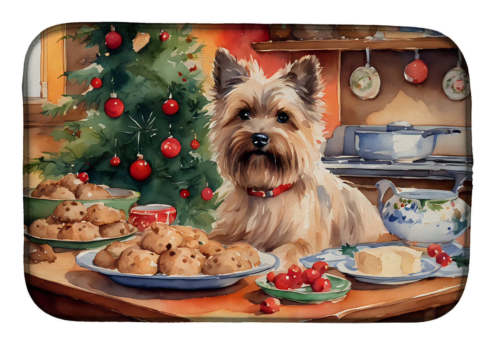 Caroline's Treasures Cairn Terrier Christmas Cookies Dish Drying Mat