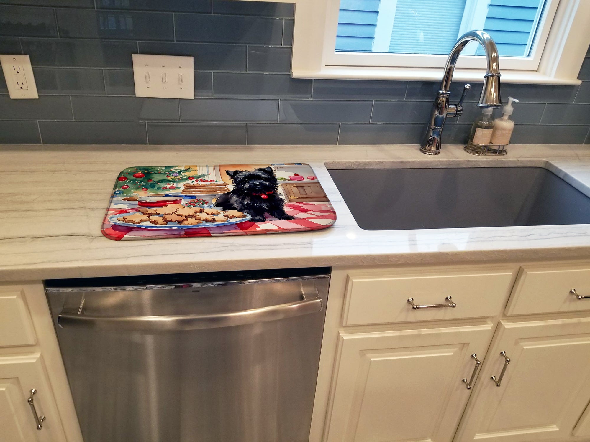 Caroline's Treasures Cairn Terrier Christmas Cookies Dish Drying Mat