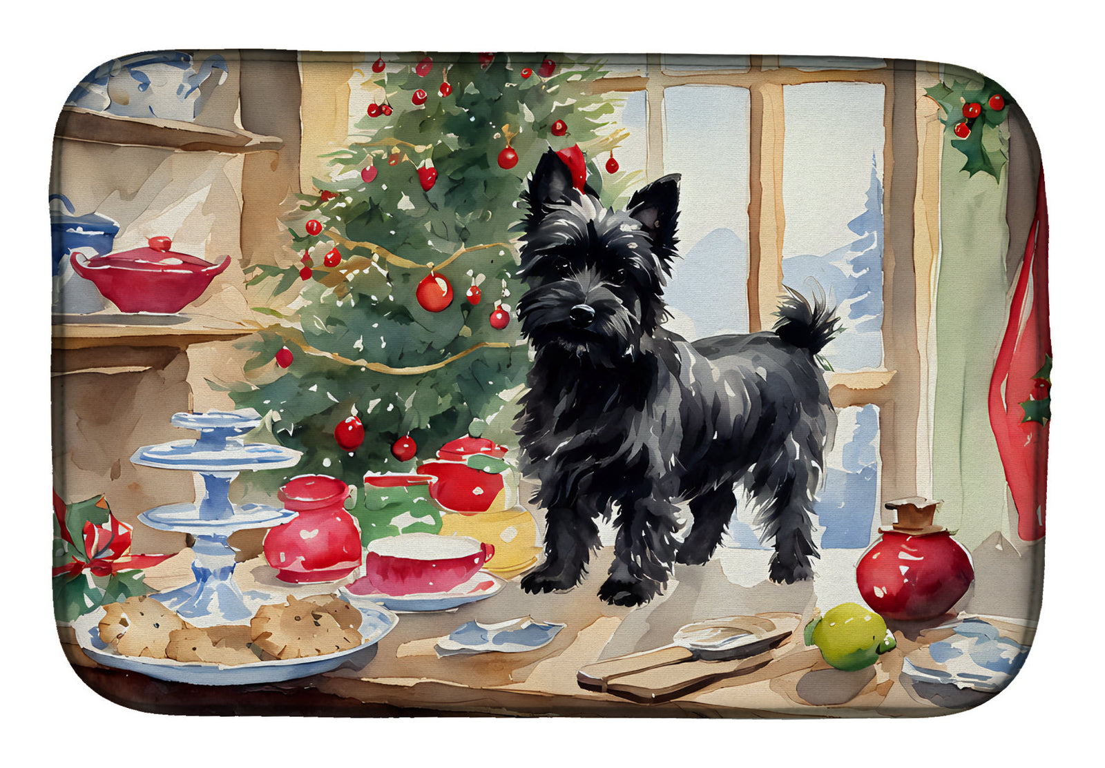 Caroline's Treasures Cairn Terrier Christmas Cookies Dish Drying Mat