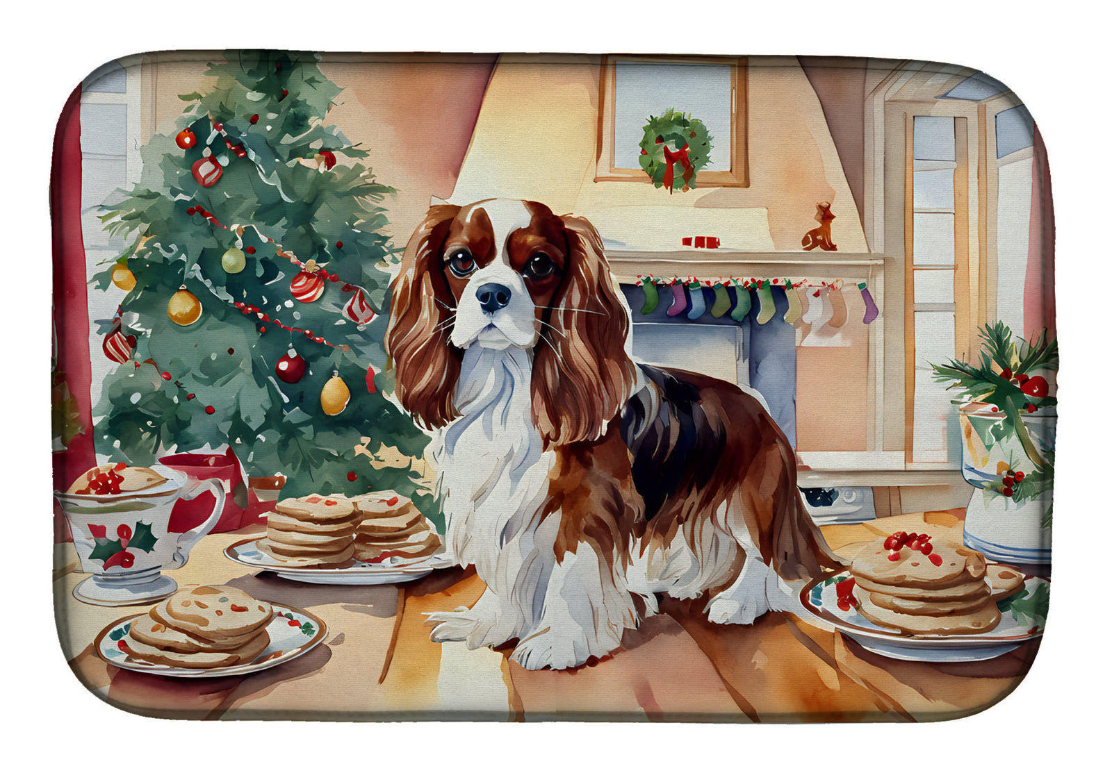 Caroline's Treasures Cavalier Spaniel Christmas Cookies Dish Drying Mat