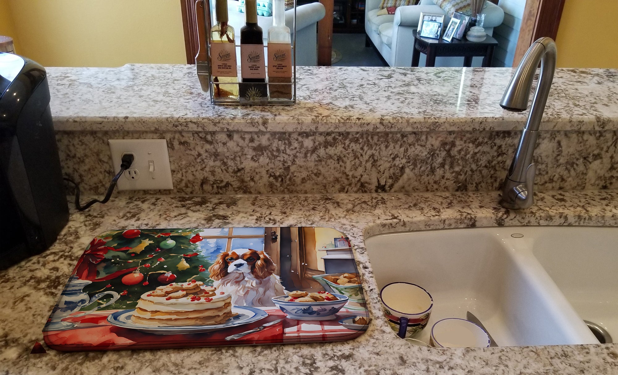 Caroline's Treasures Cavalier Spaniel Christmas Cookies Dish Drying Mat