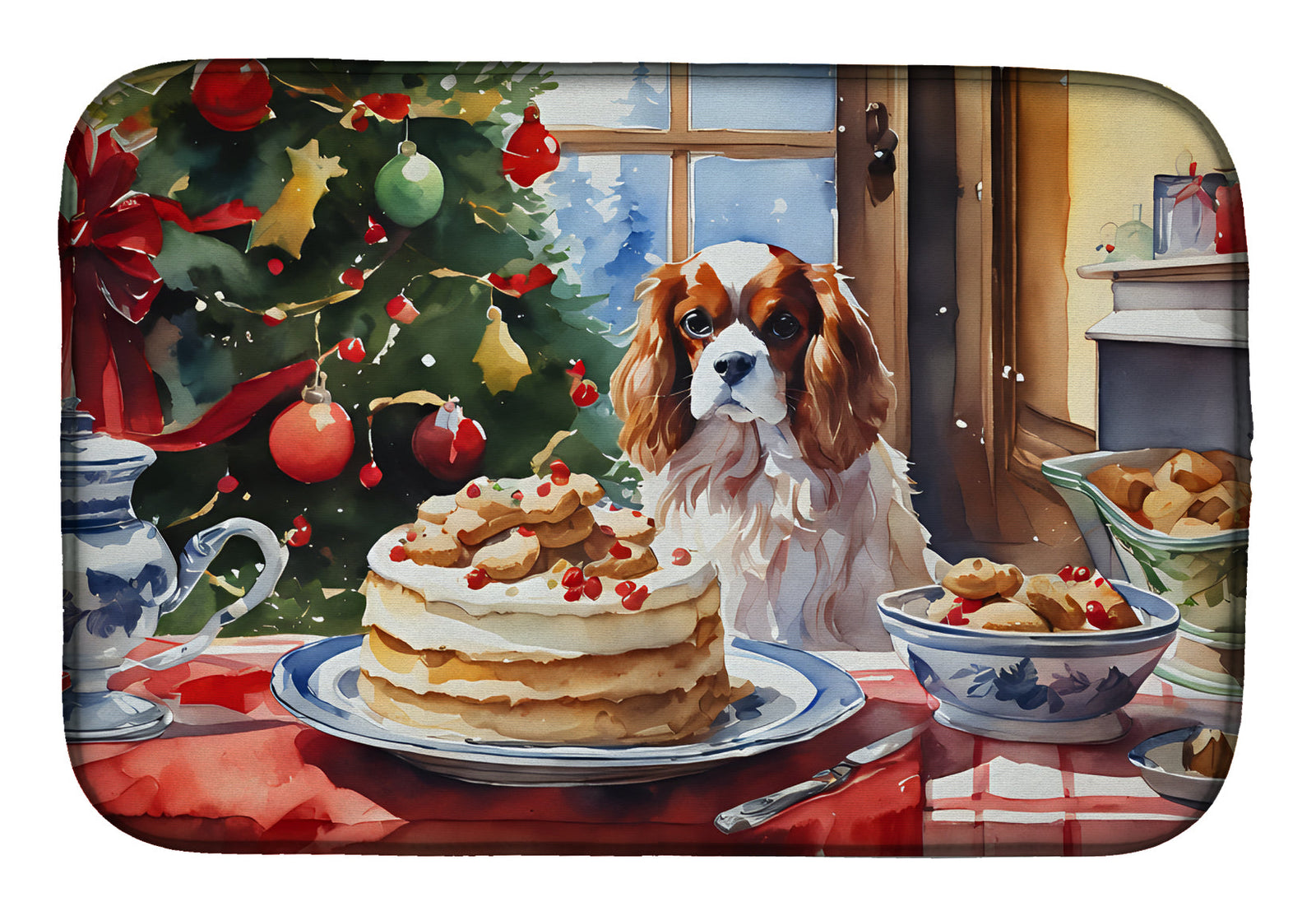 Caroline's Treasures Cavalier Spaniel Christmas Cookies Dish Drying Mat