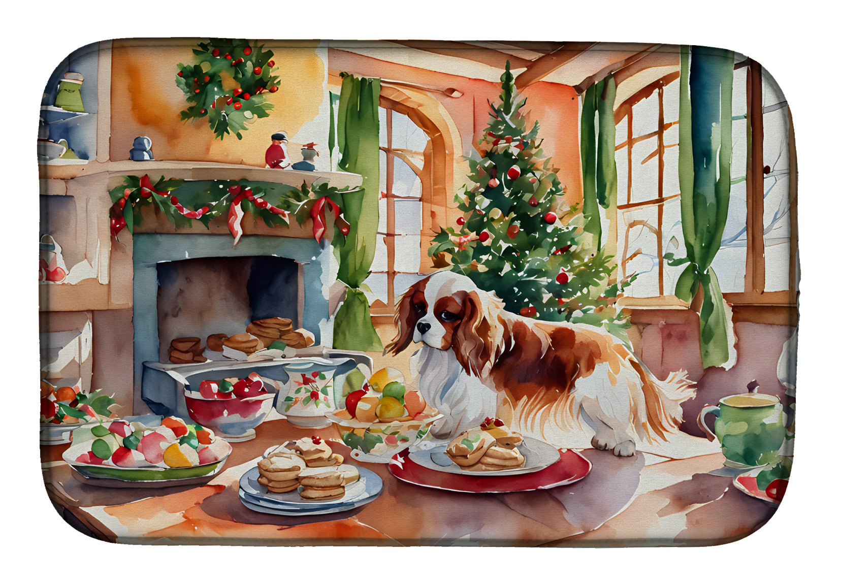 Caroline's Treasures Cavalier Spaniel Christmas Cookies Dish Drying Mat