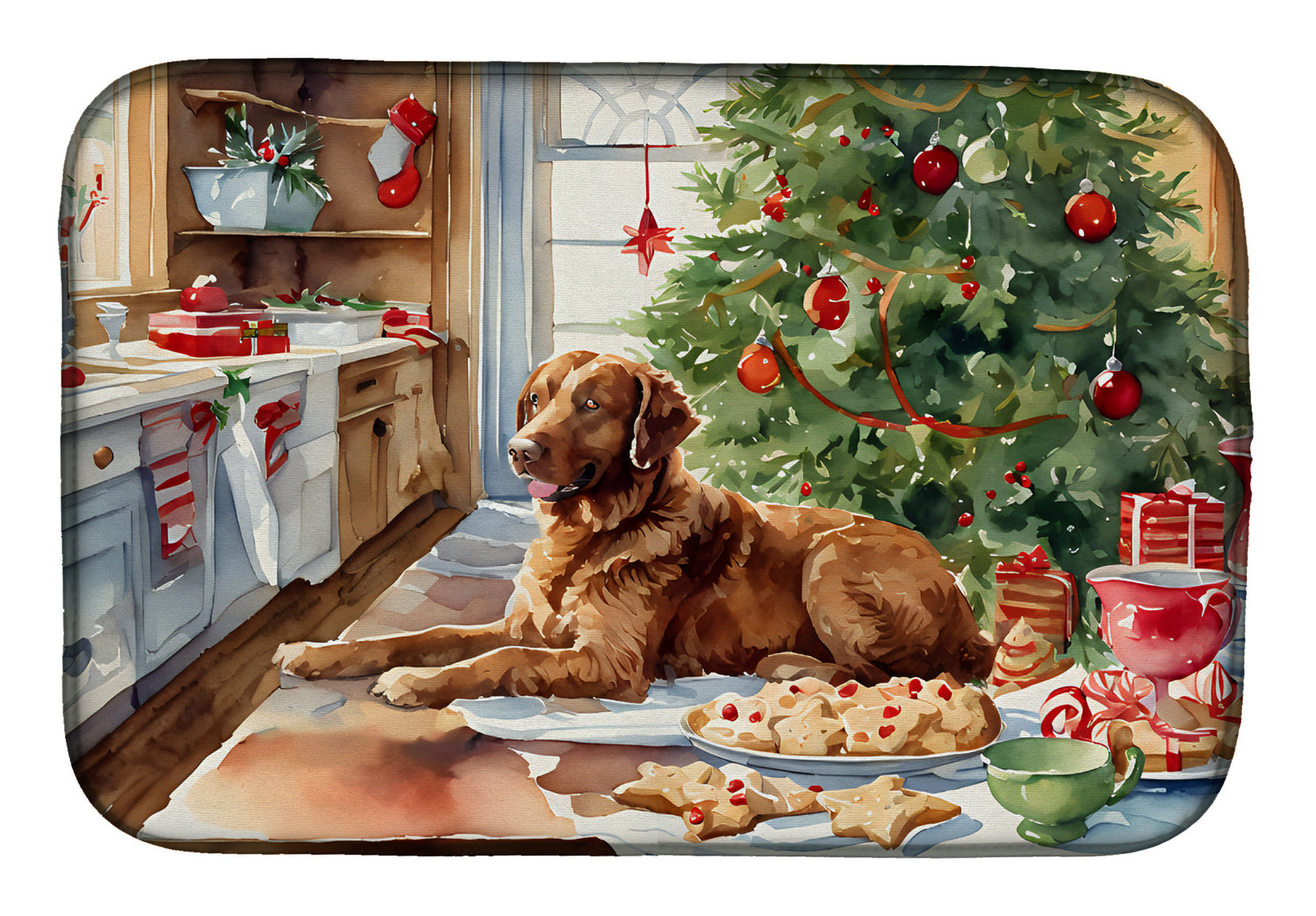 Caroline's Treasures Chesapeake Bay Retriever Christmas Cookies Dish Drying Mat