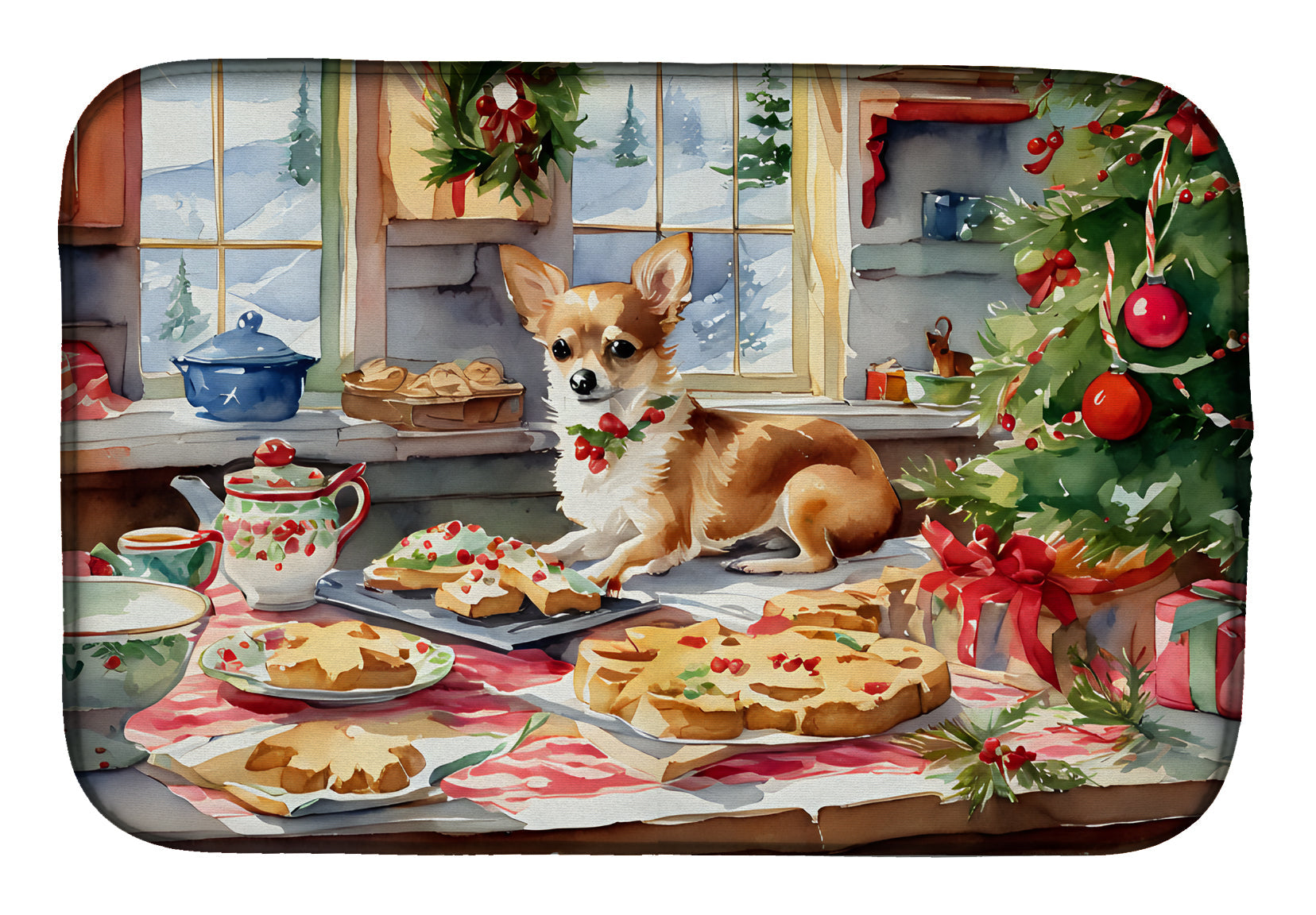 Caroline's Treasures Chihuahua Christmas Cookies Dish Drying Mat