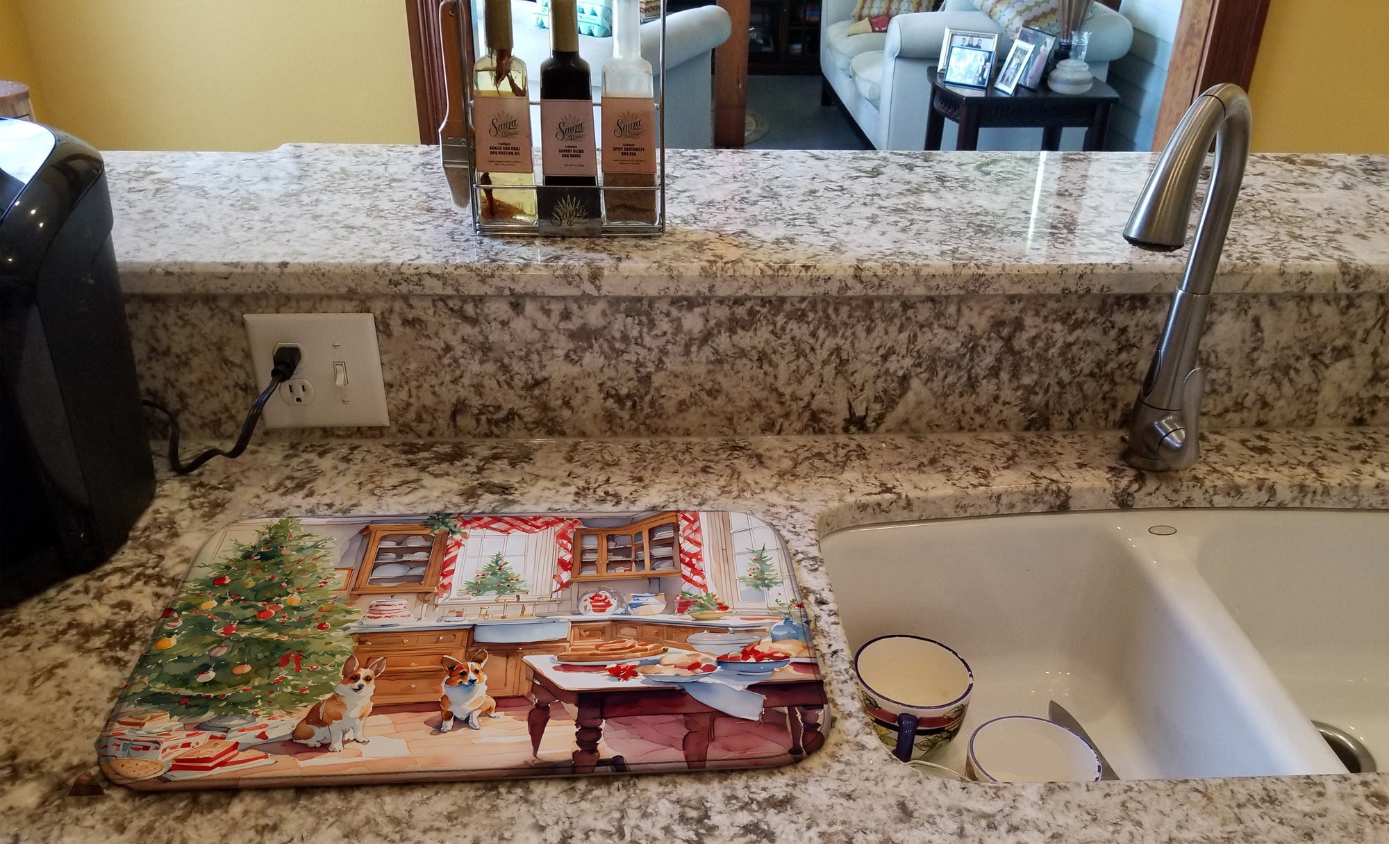 Caroline's Treasures Corgi Christmas Cookies Dish Drying Mat