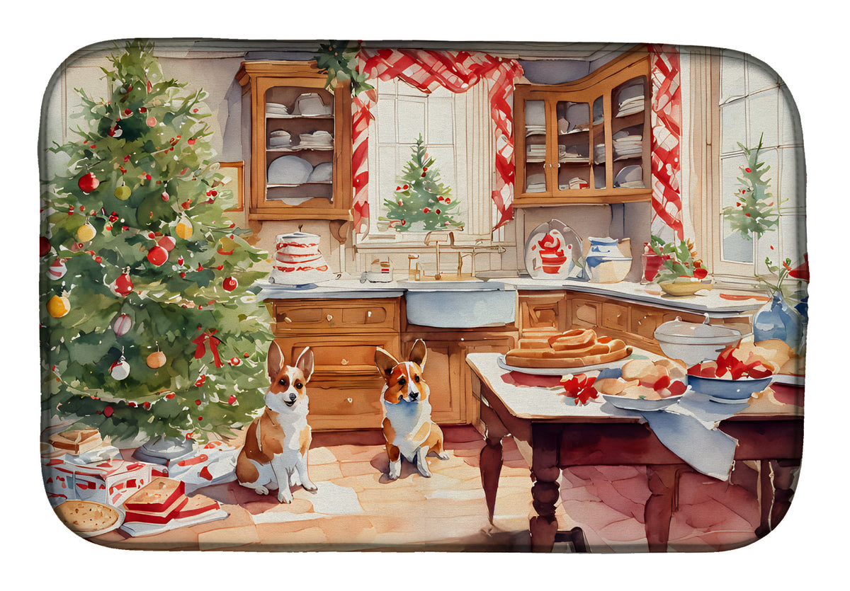Caroline's Treasures Corgi Christmas Cookies Dish Drying Mat