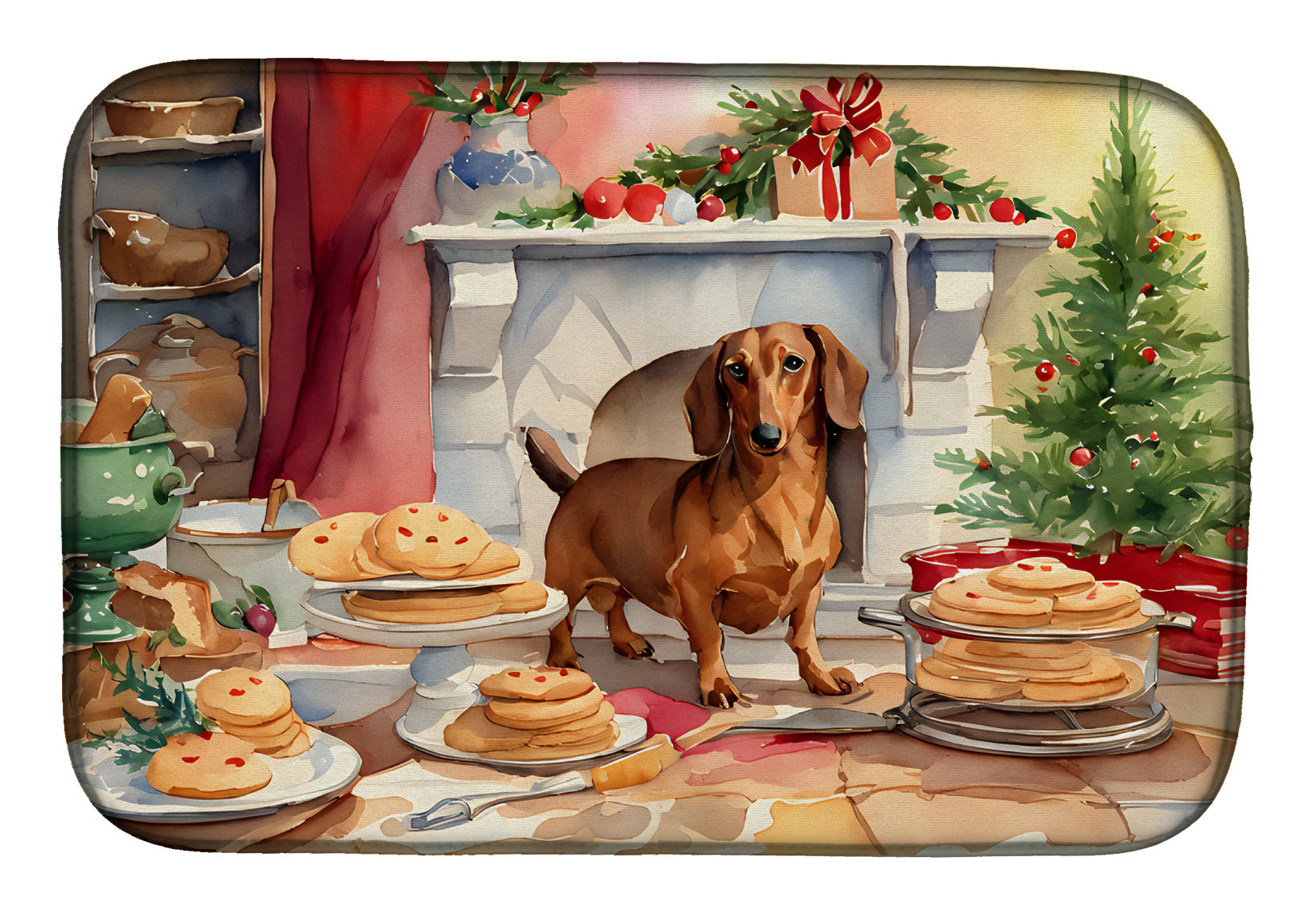 Caroline's Treasures Dachshund Christmas Cookies Dish Drying Mat