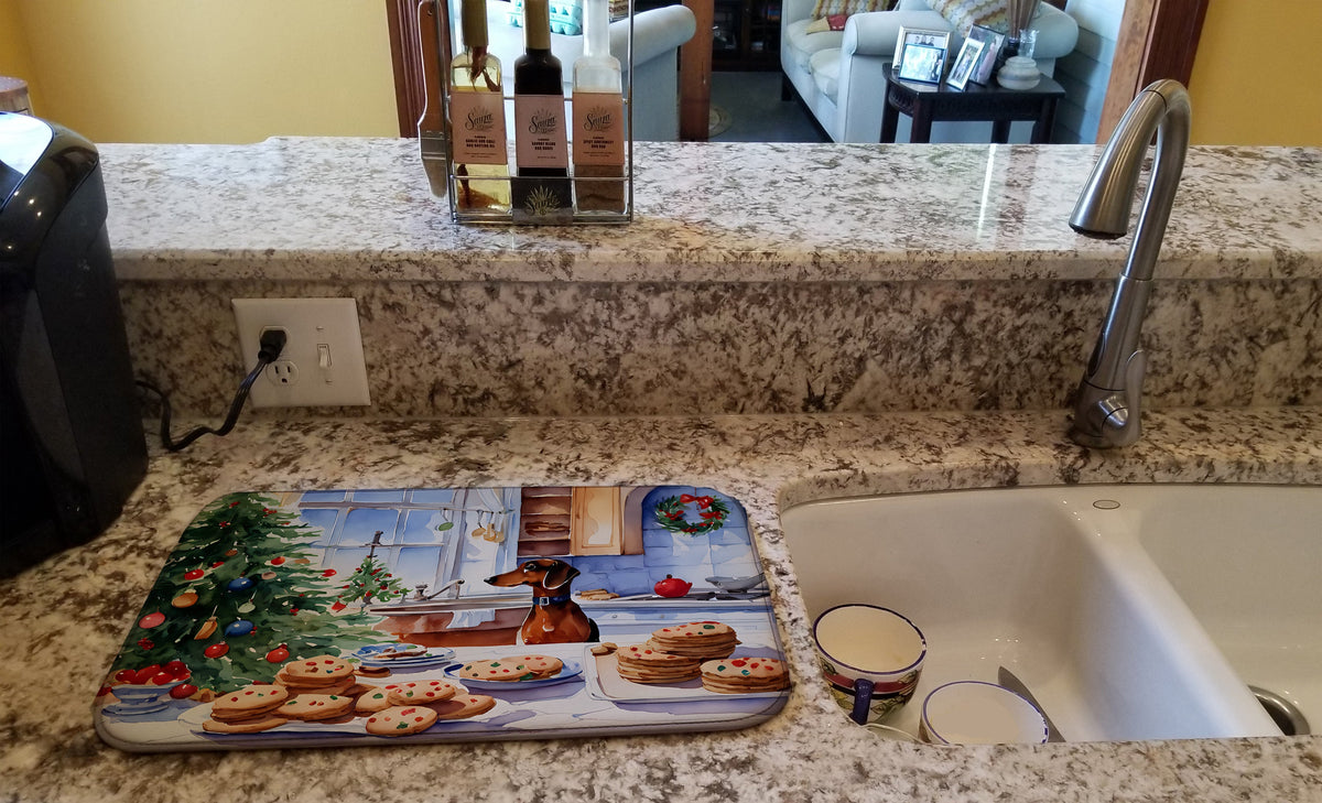 Caroline's Treasures Dachshund Christmas Cookies Dish Drying Mat