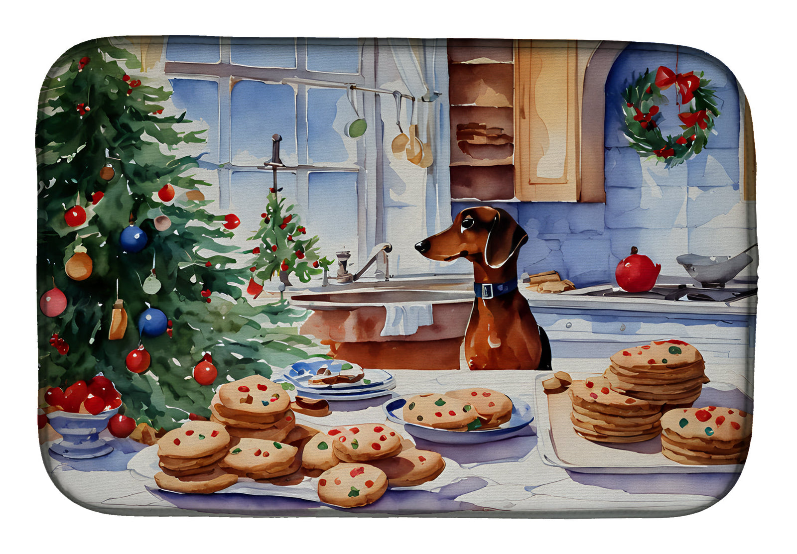 Caroline's Treasures Dachshund Christmas Cookies Dish Drying Mat