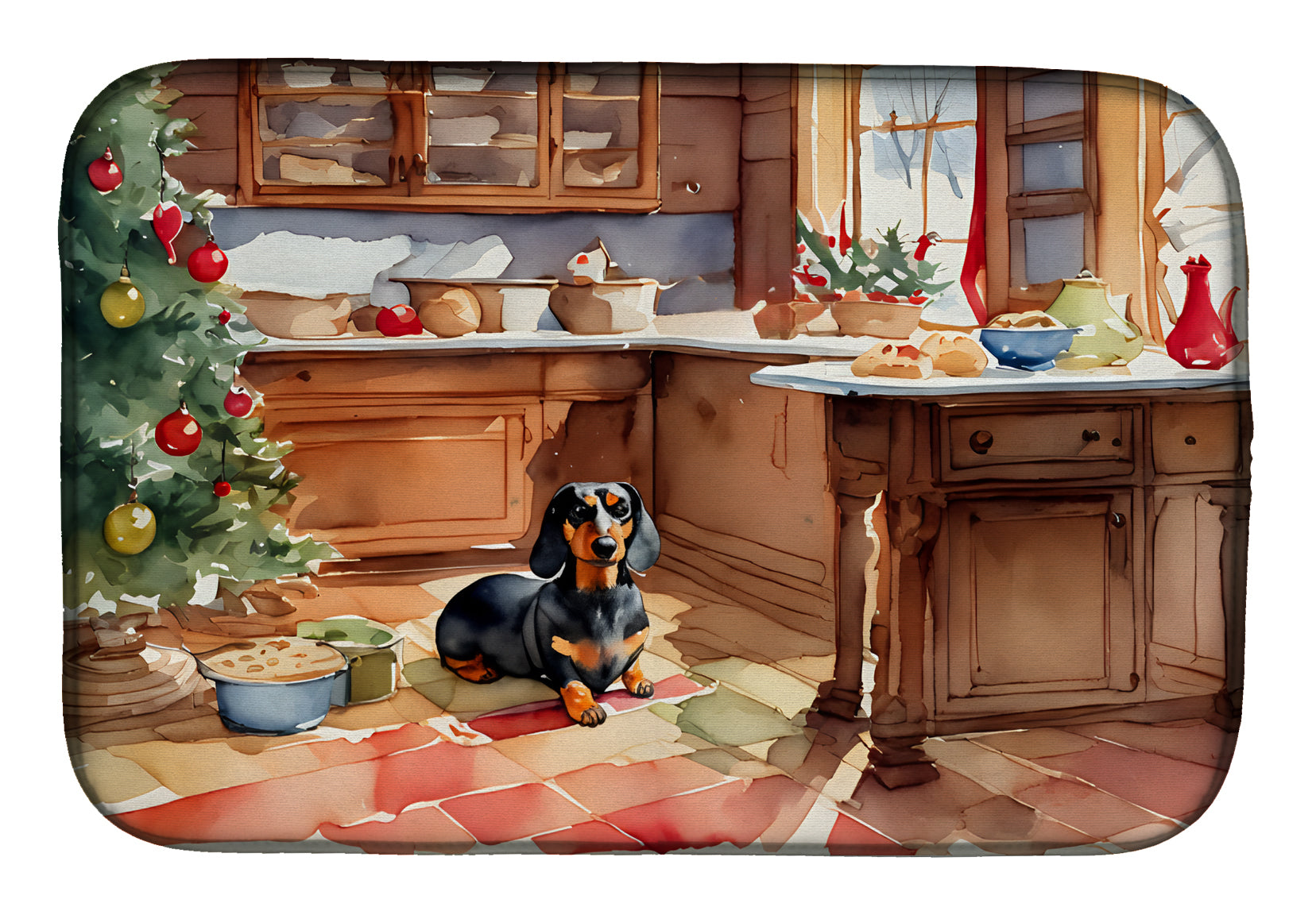Caroline's Treasures Dachshund Christmas Cookies Dish Drying Mat