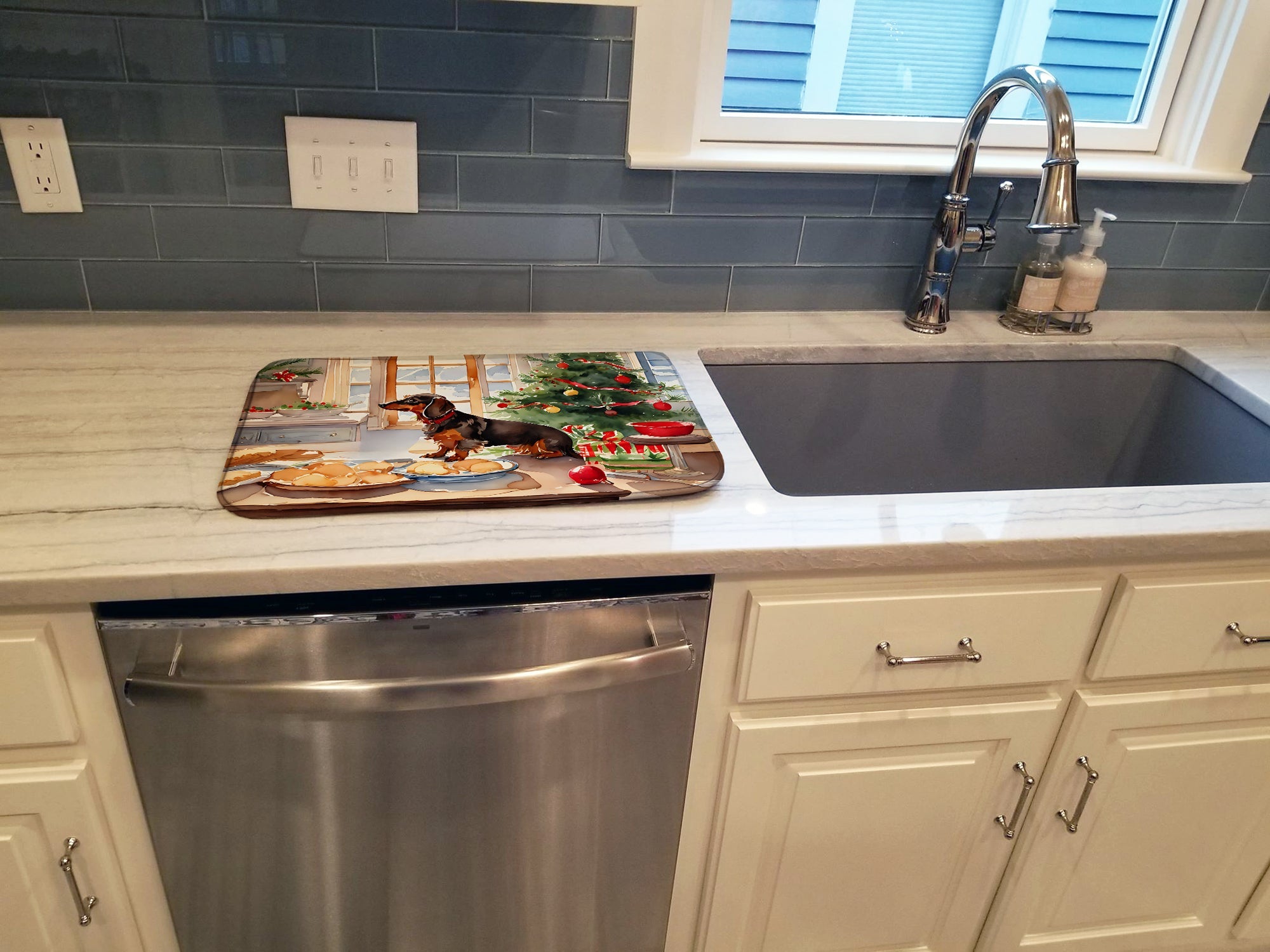 Caroline's Treasures Dachshund Christmas Cookies Dish Drying Mat