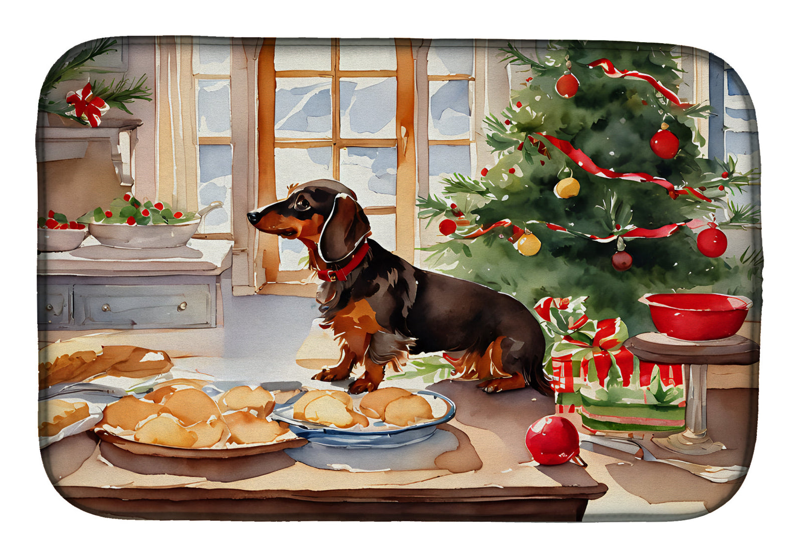 Caroline's Treasures Dachshund Christmas Cookies Dish Drying Mat
