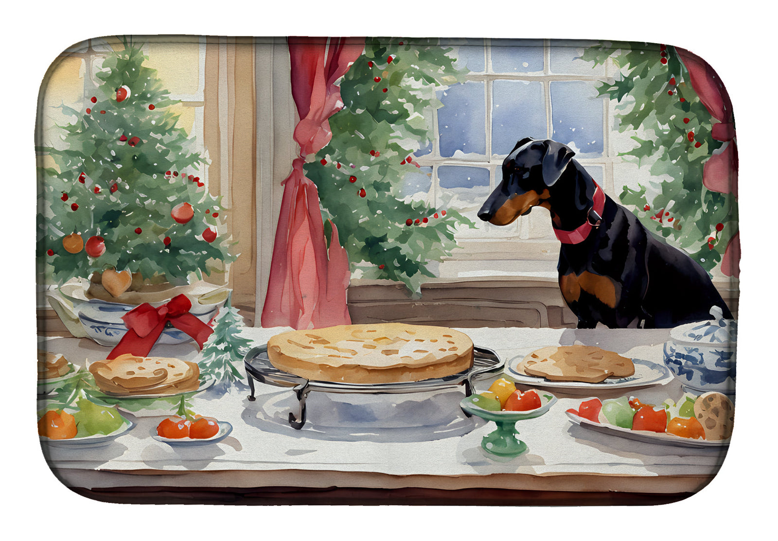 Caroline's Treasures Doberman Pinscher Christmas Cookies Dish Drying Mat