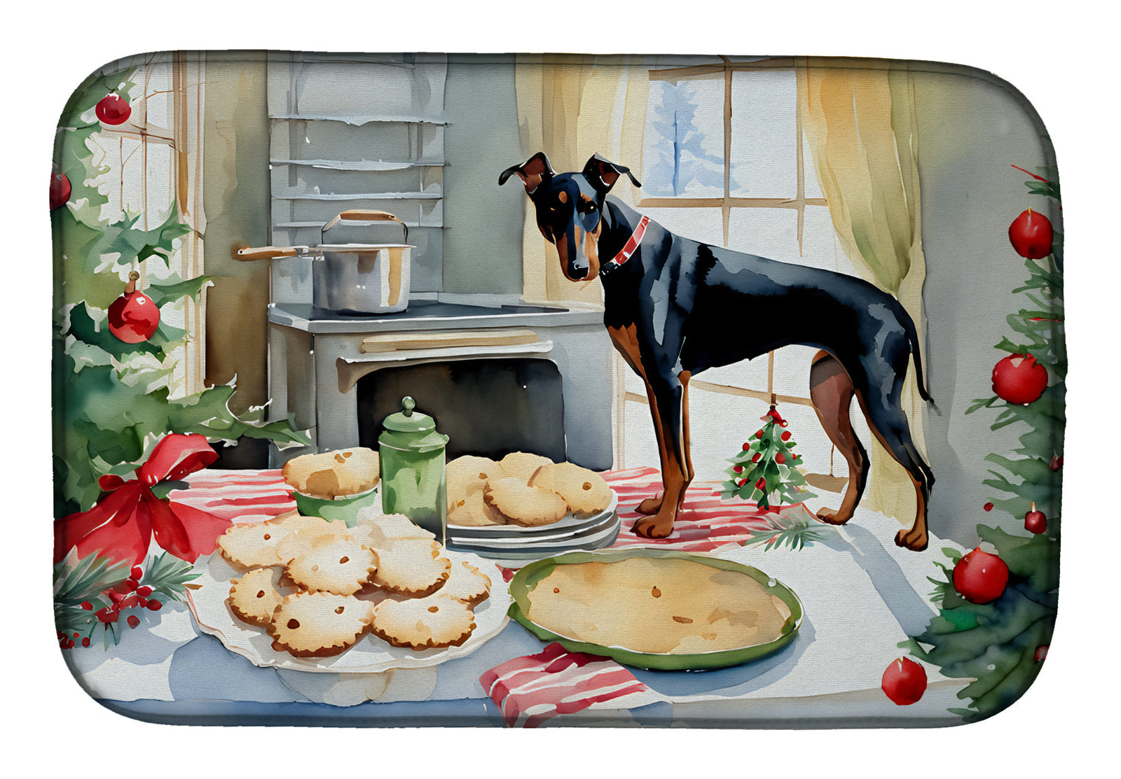 Caroline's Treasures Doberman Pinscher Christmas Cookies Dish Drying Mat