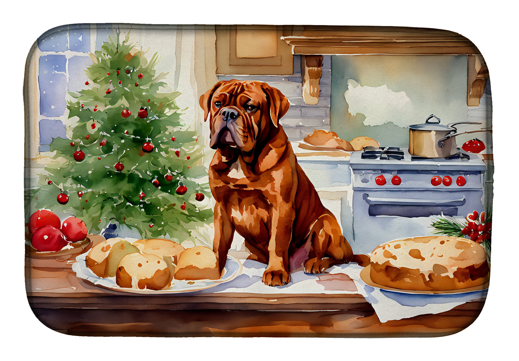 Caroline's Treasures Dogue de Bordeaux Christmas Cookies Dish Drying Mat