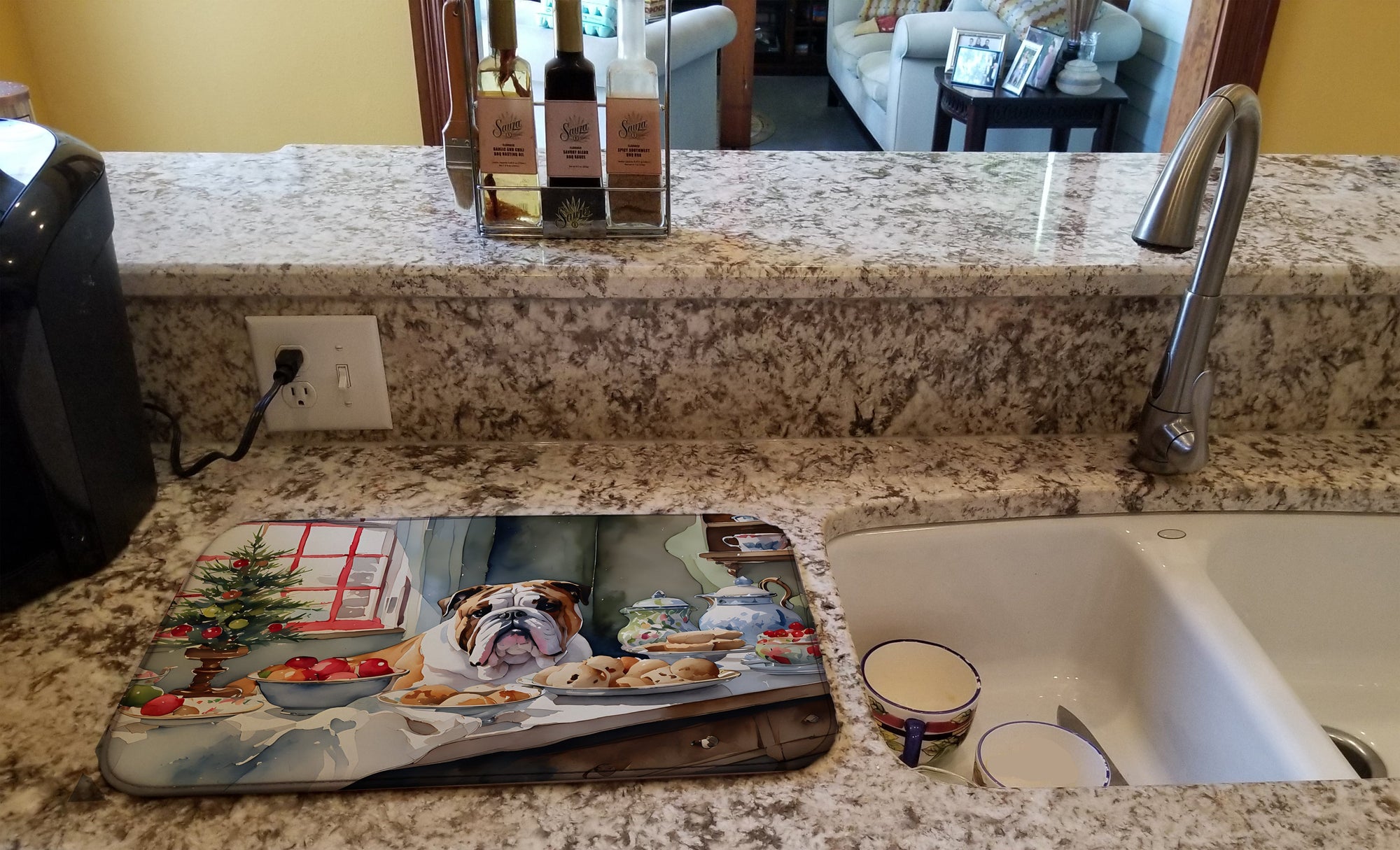 Caroline's Treasures English Bulldog Christmas Cookies Dish Drying Mat