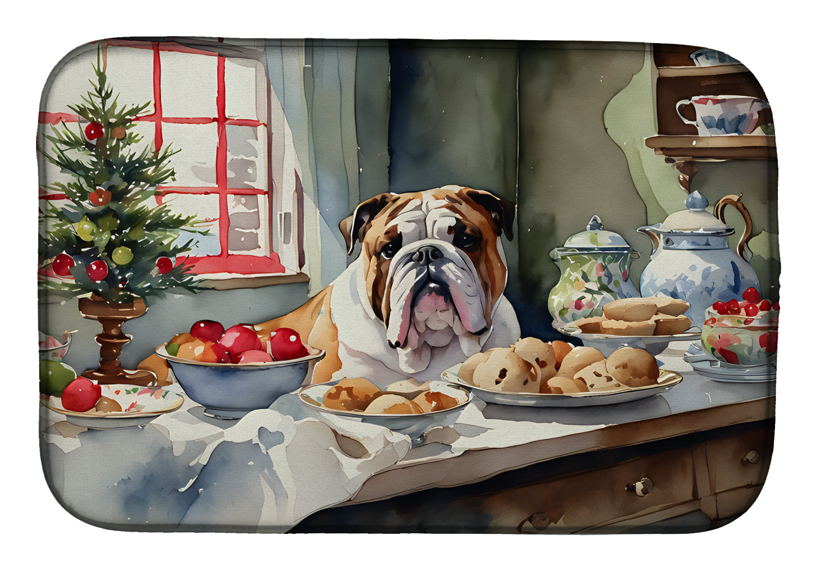 Caroline's Treasures English Bulldog Christmas Cookies Dish Drying Mat