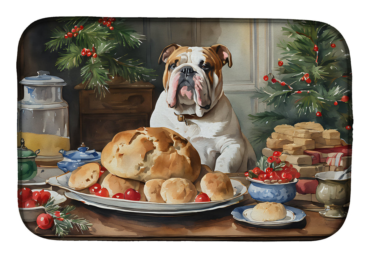 Caroline's Treasures English Bulldog Christmas Cookies Dish Drying Mat
