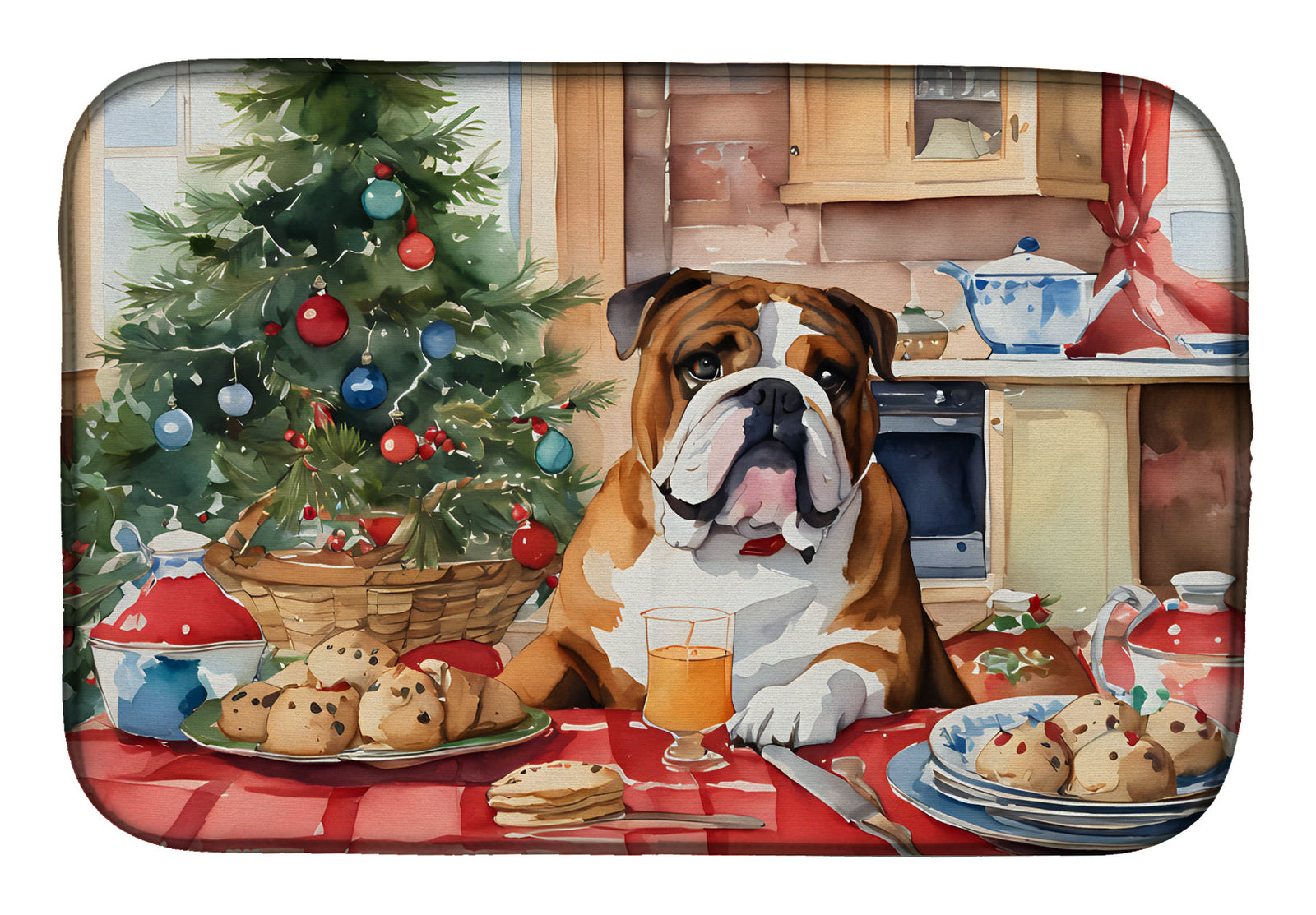 Caroline's Treasures English Bulldog Christmas Cookies Dish Drying Mat