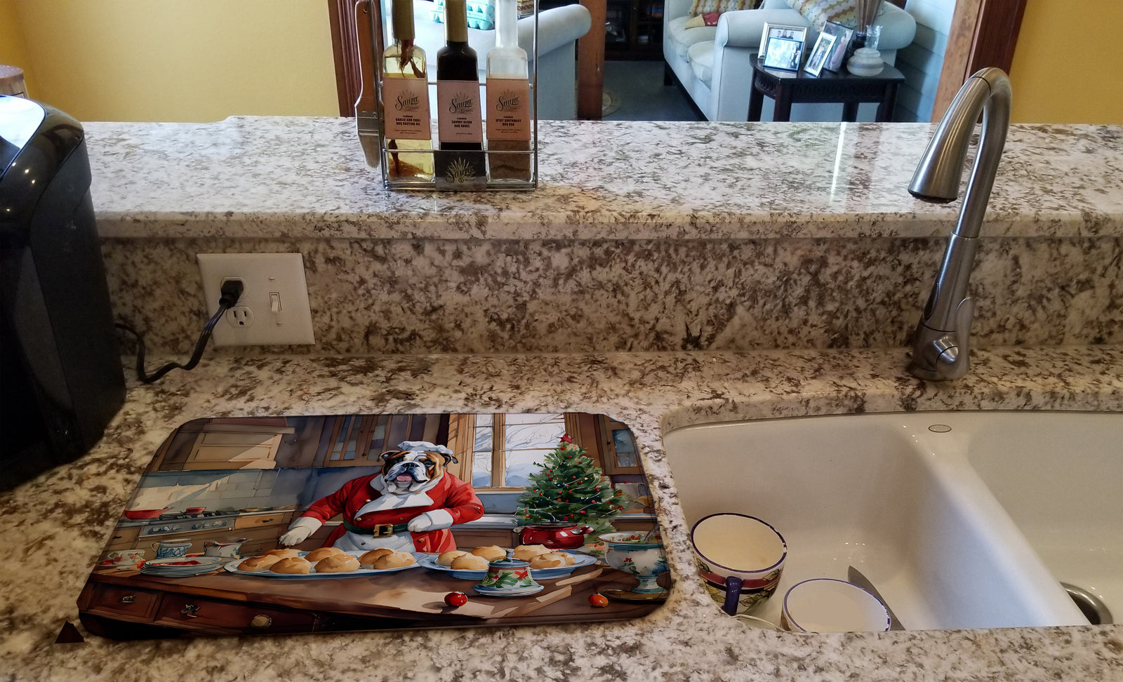 Caroline's Treasures English Bulldog Christmas Cookies Dish Drying Mat