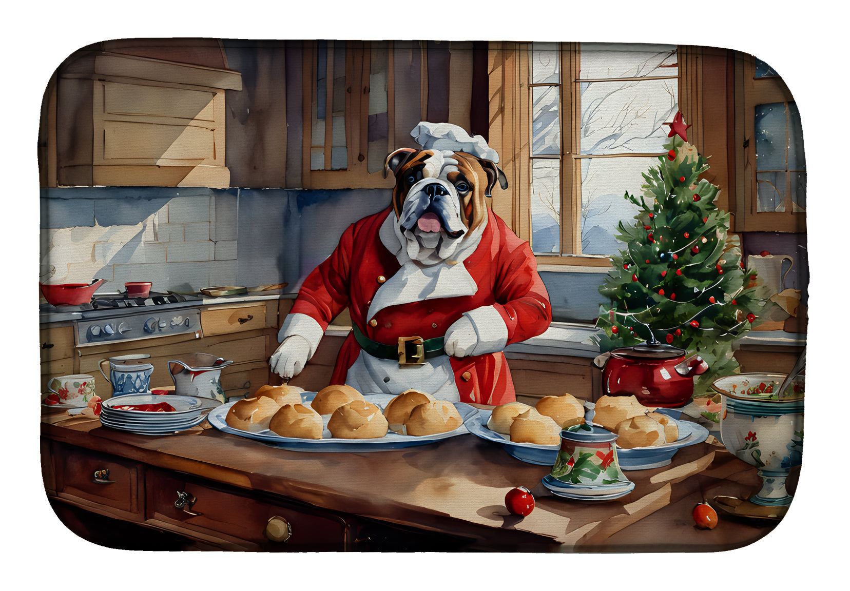 Caroline's Treasures English Bulldog Christmas Cookies Dish Drying Mat