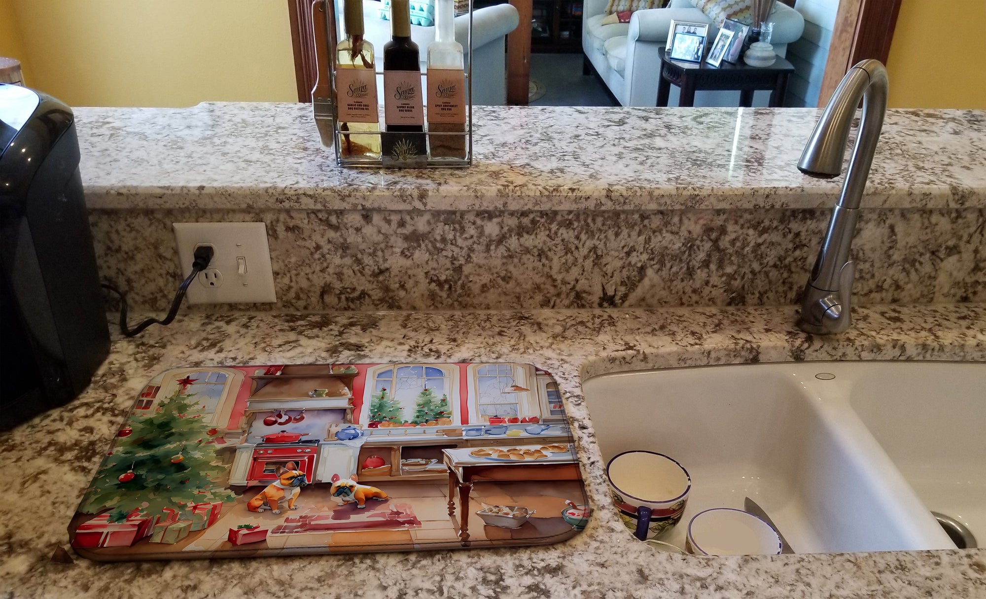 Caroline's Treasures French Bulldog Christmas Cookies Dish Drying Mat