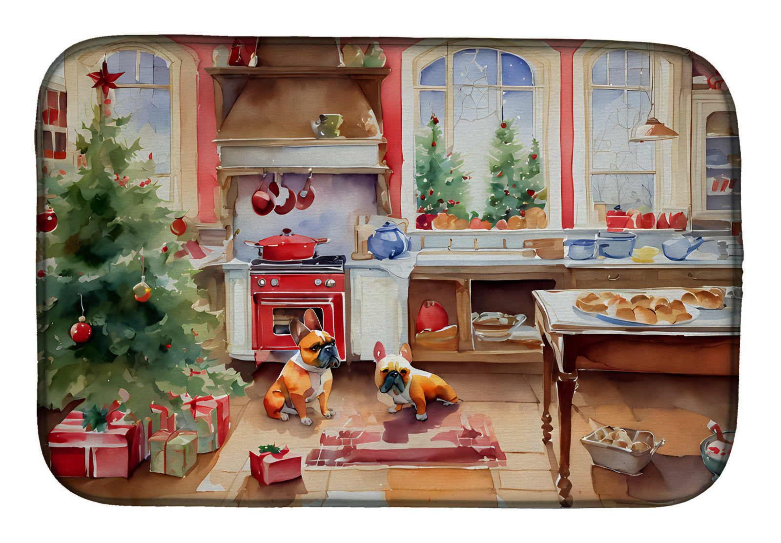 Caroline's Treasures French Bulldog Christmas Cookies Dish Drying Mat