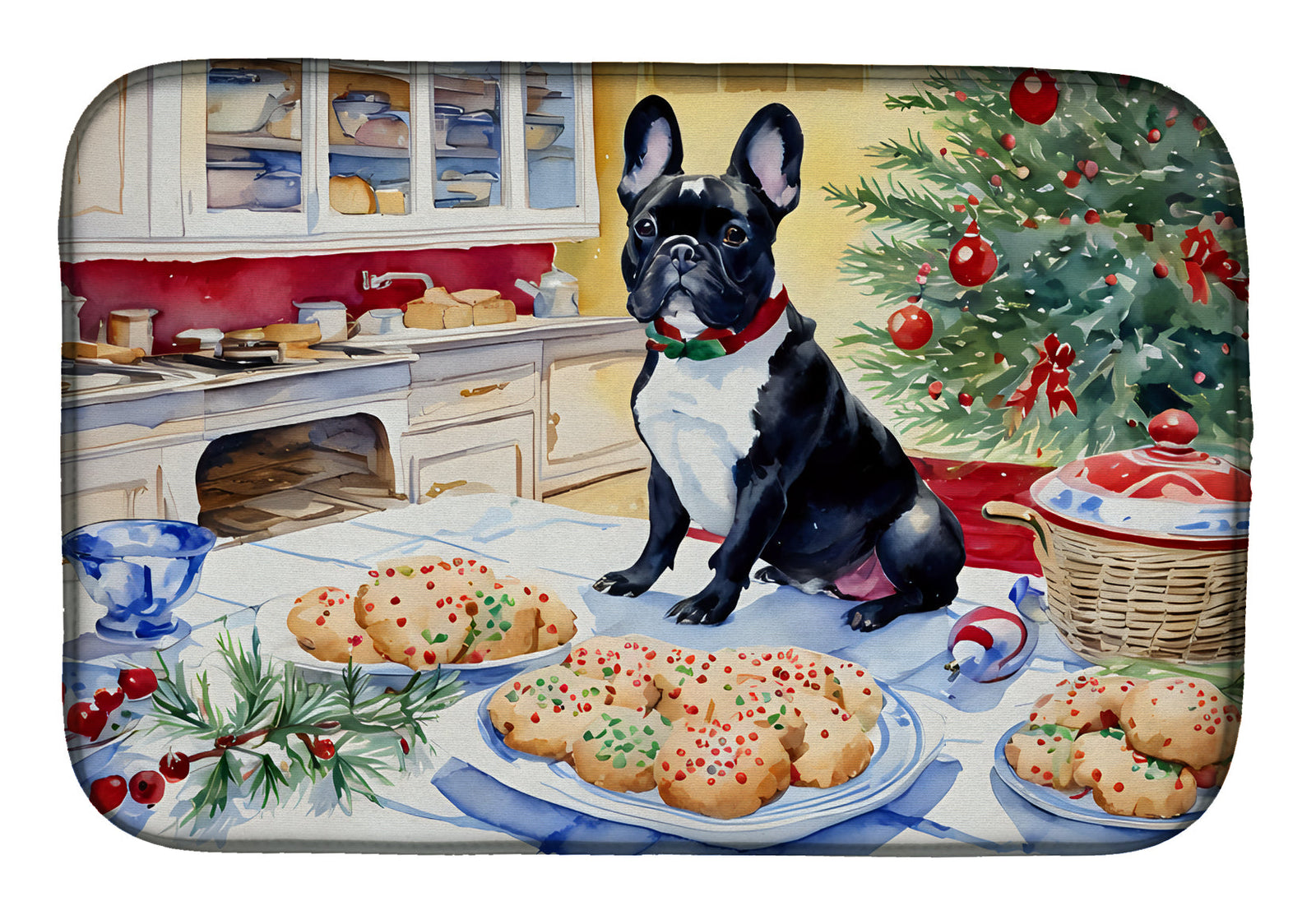 Caroline's Treasures French Bulldog Christmas Cookies Dish Drying Mat