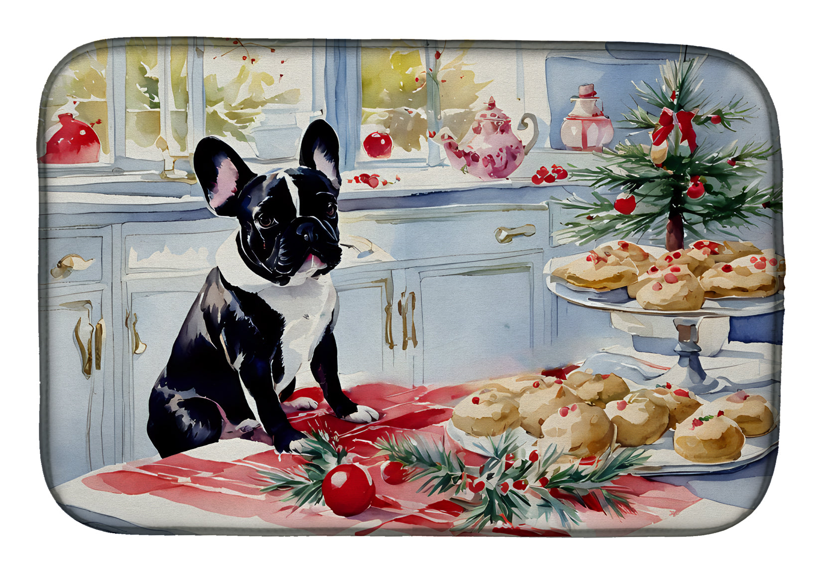Caroline's Treasures French Bulldog Christmas Cookies Dish Drying Mat