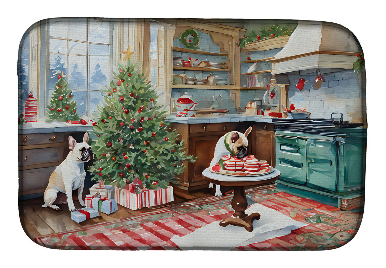 Caroline's Treasures French Bulldog Christmas Cookies Dish Drying Mat
