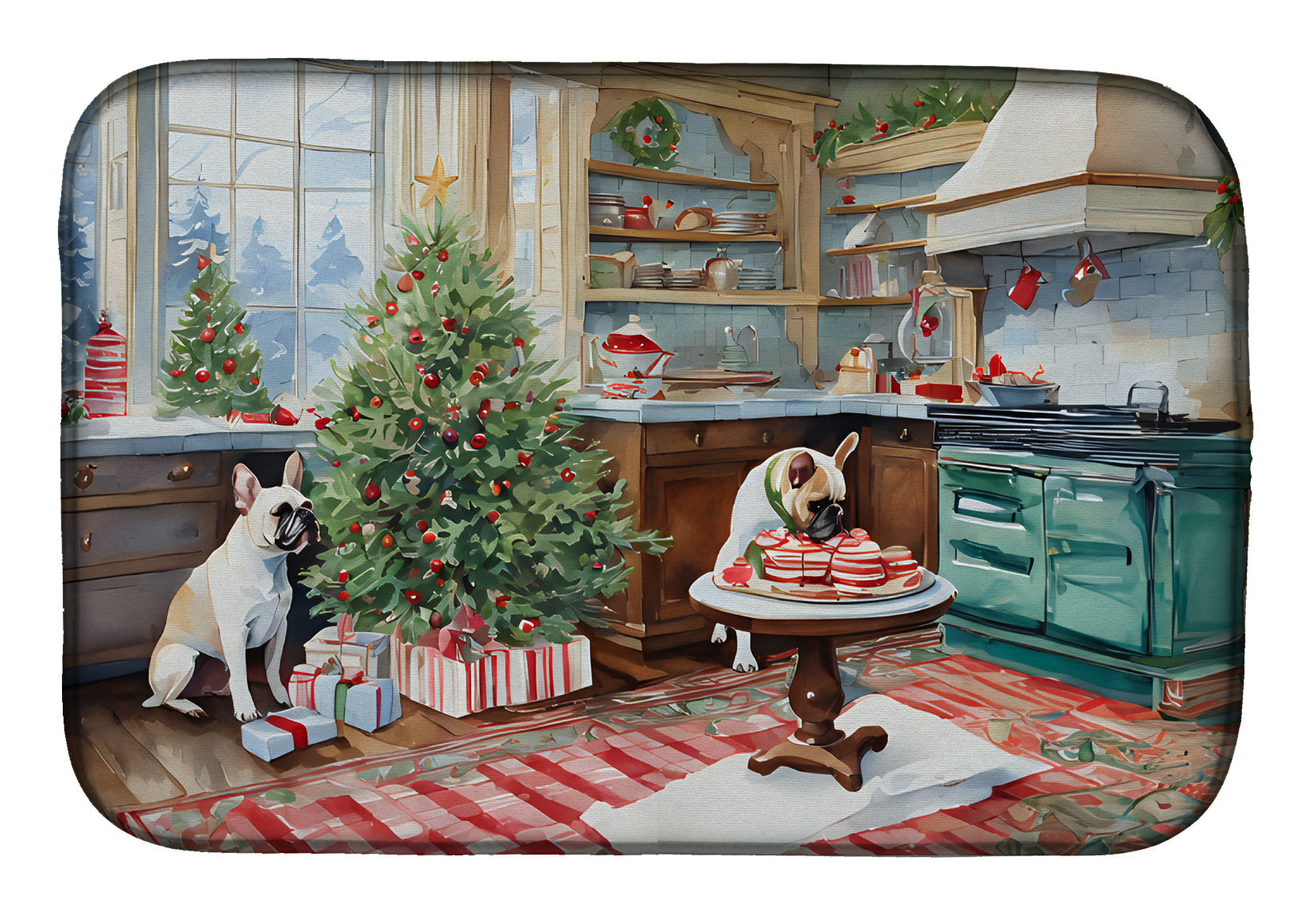 Caroline's Treasures French Bulldog Christmas Cookies Dish Drying Mat