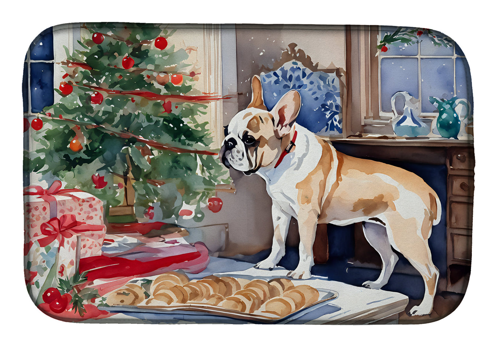 Caroline's Treasures French Bulldog Christmas Cookies Dish Drying Mat