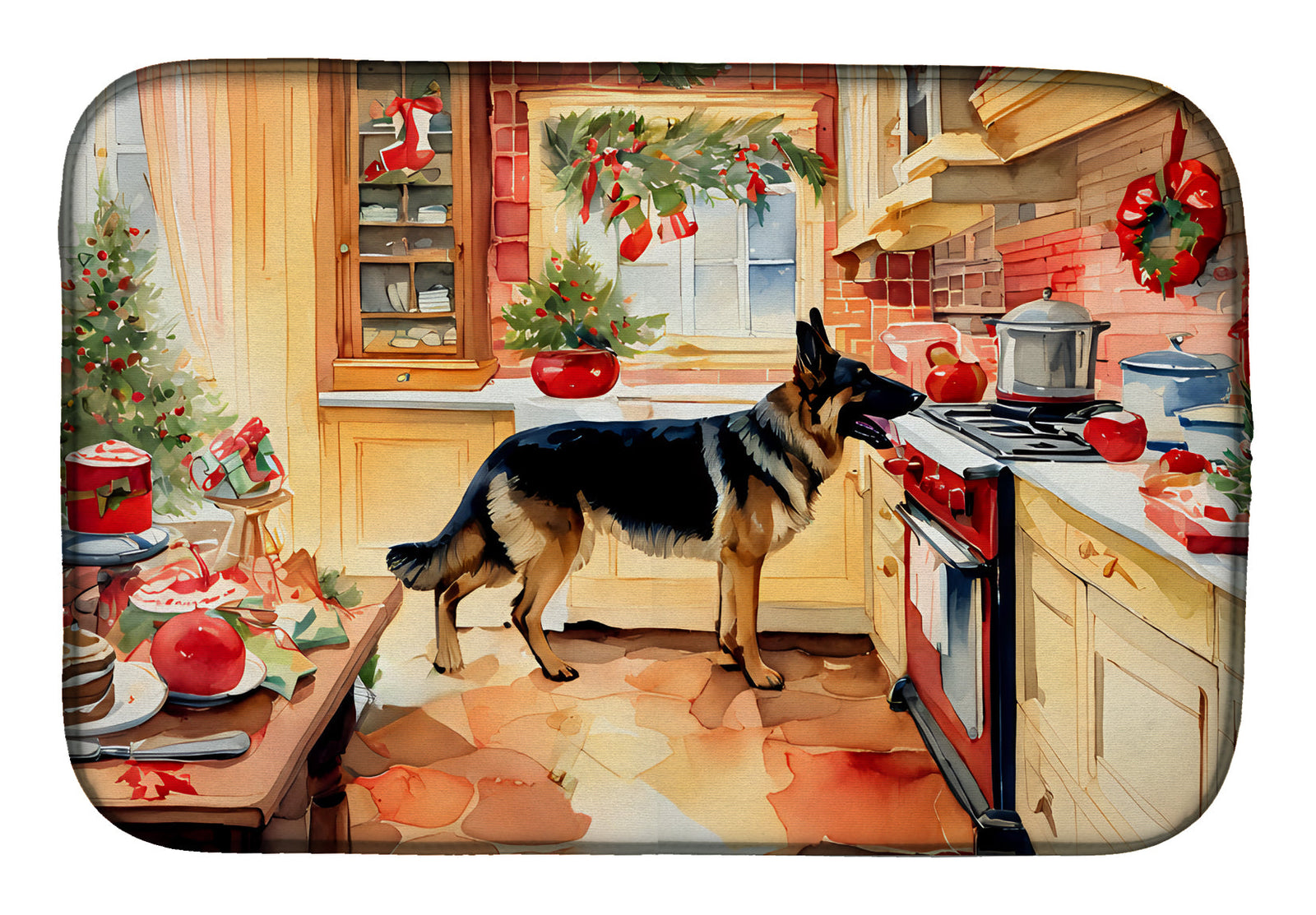 Caroline's Treasures German Shepherd Christmas Cookies Dish Drying Mat