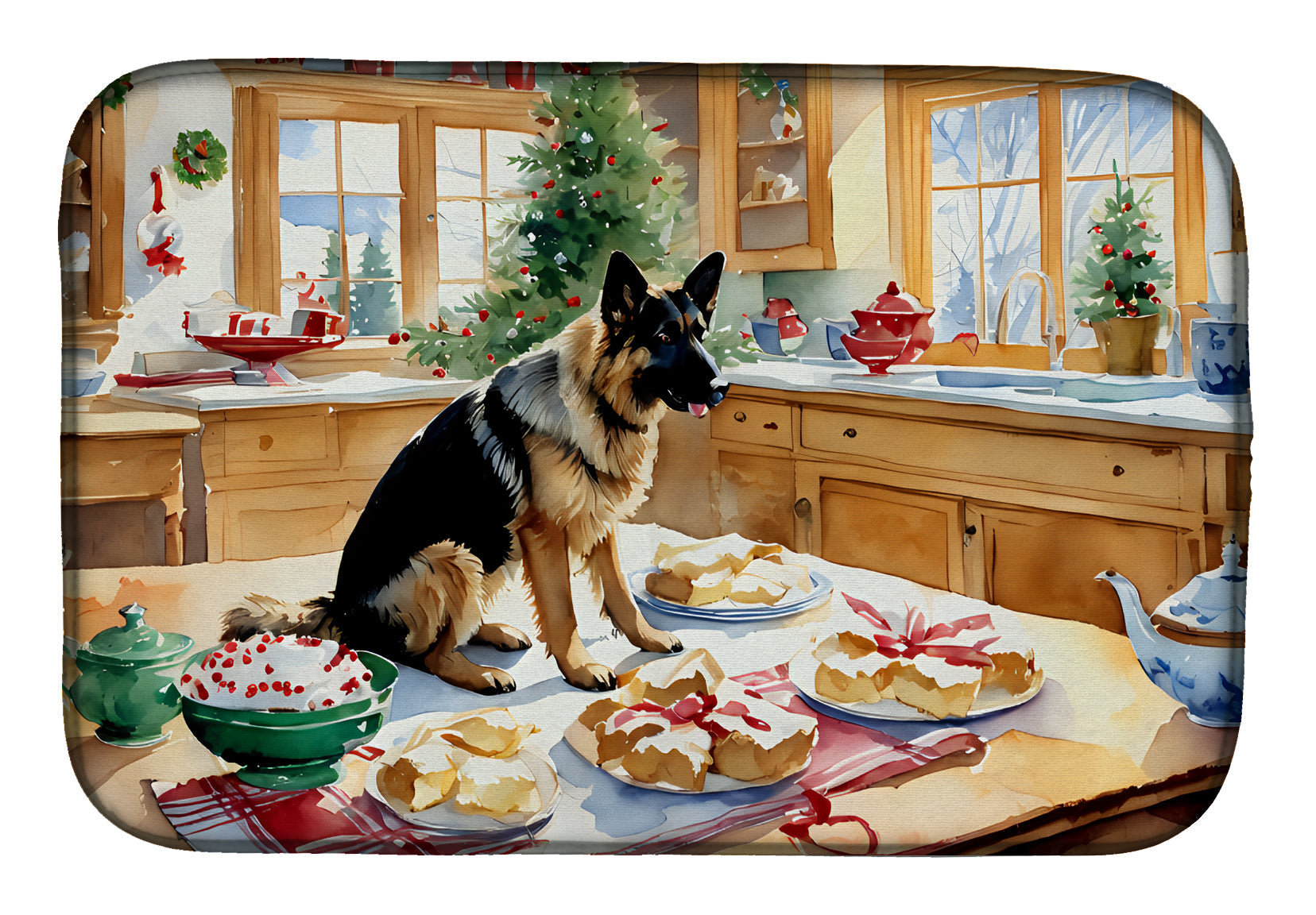 Caroline's Treasures German Shepherd Christmas Cookies Dish Drying Mat