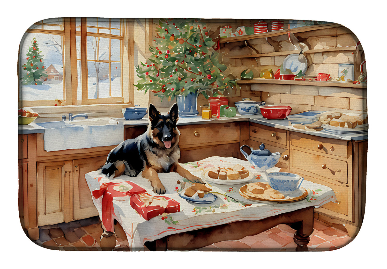 Caroline's Treasures German Shepherd Christmas Cookies Dish Drying Mat