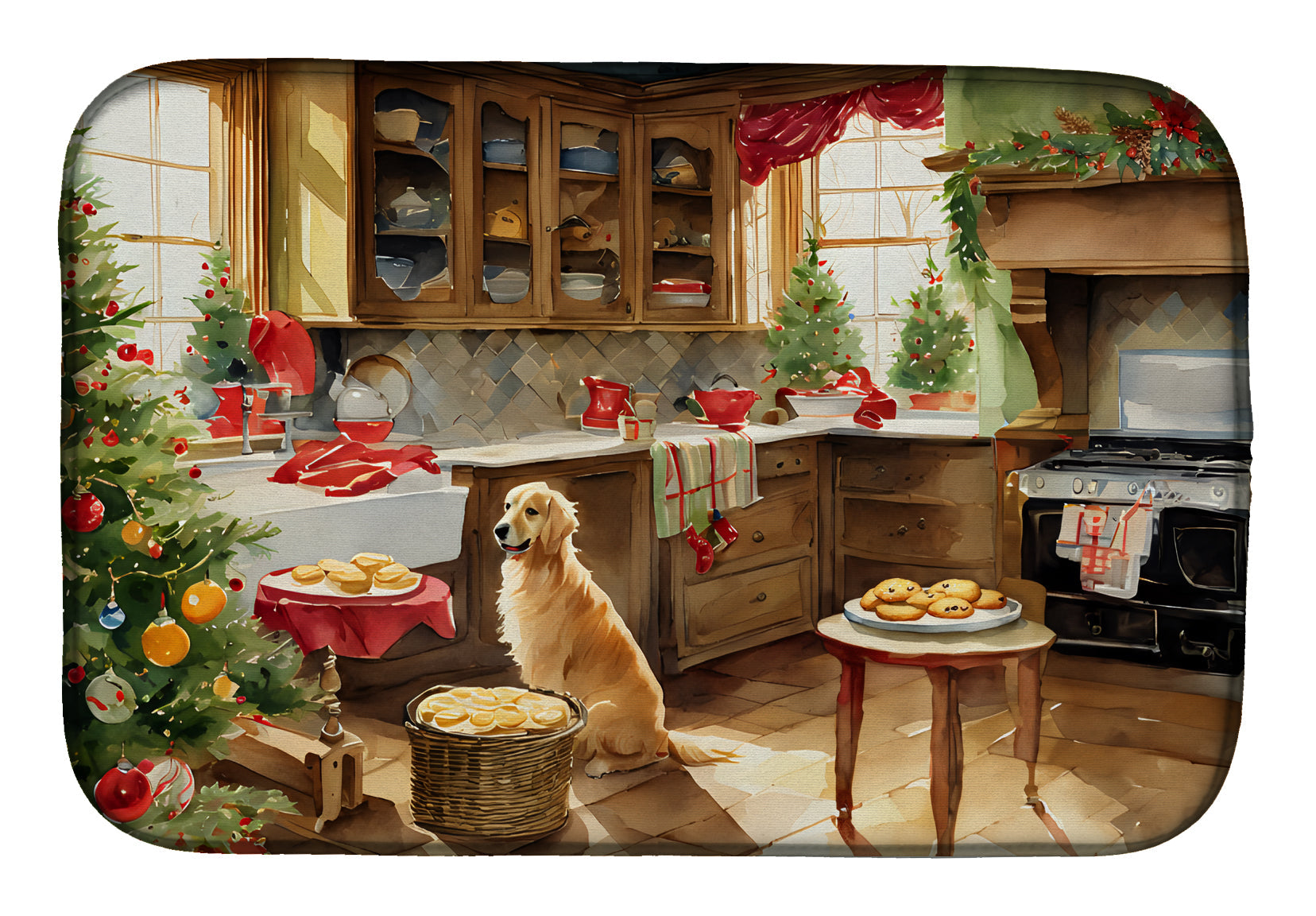 Caroline's Treasures Golden Retriever Christmas Cookies Dish Drying Mat