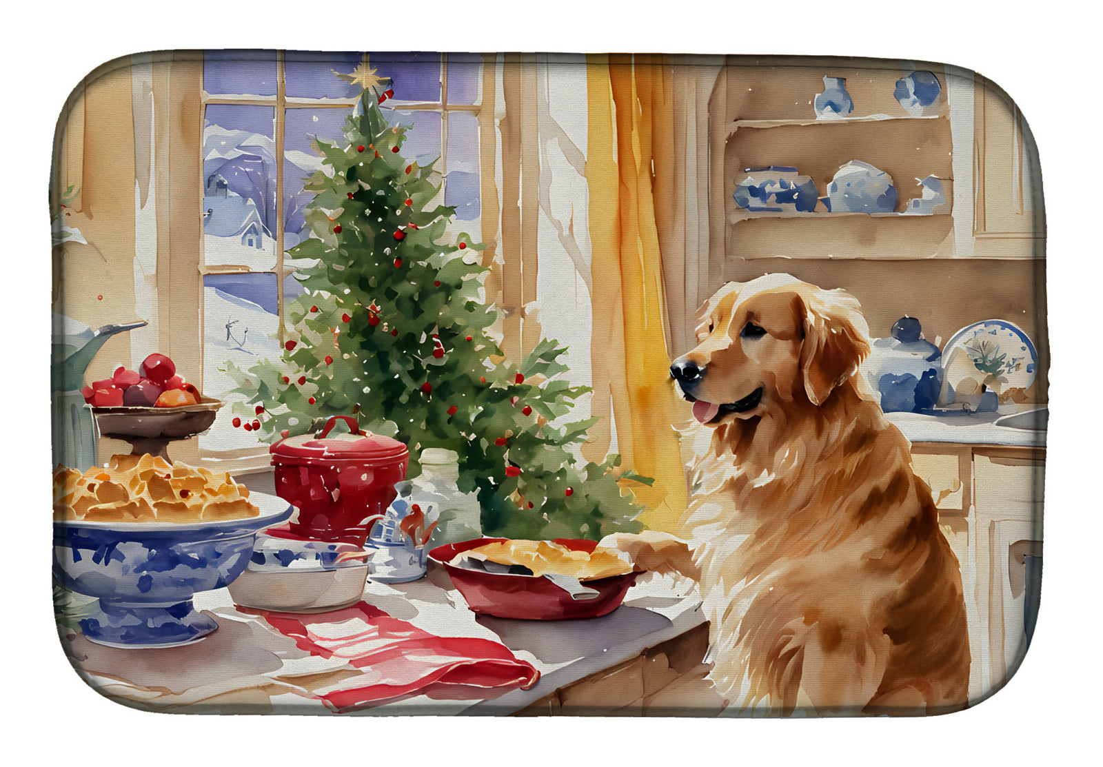 Caroline's Treasures Golden Retriever Christmas Cookies Dish Drying Mat
