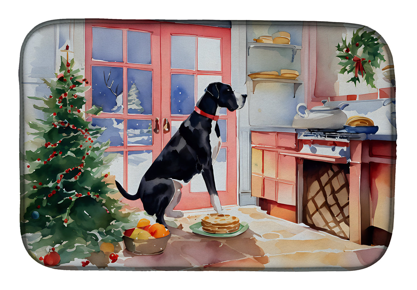 Caroline's Treasures Great Dane Christmas Cookies Dish Drying Mat