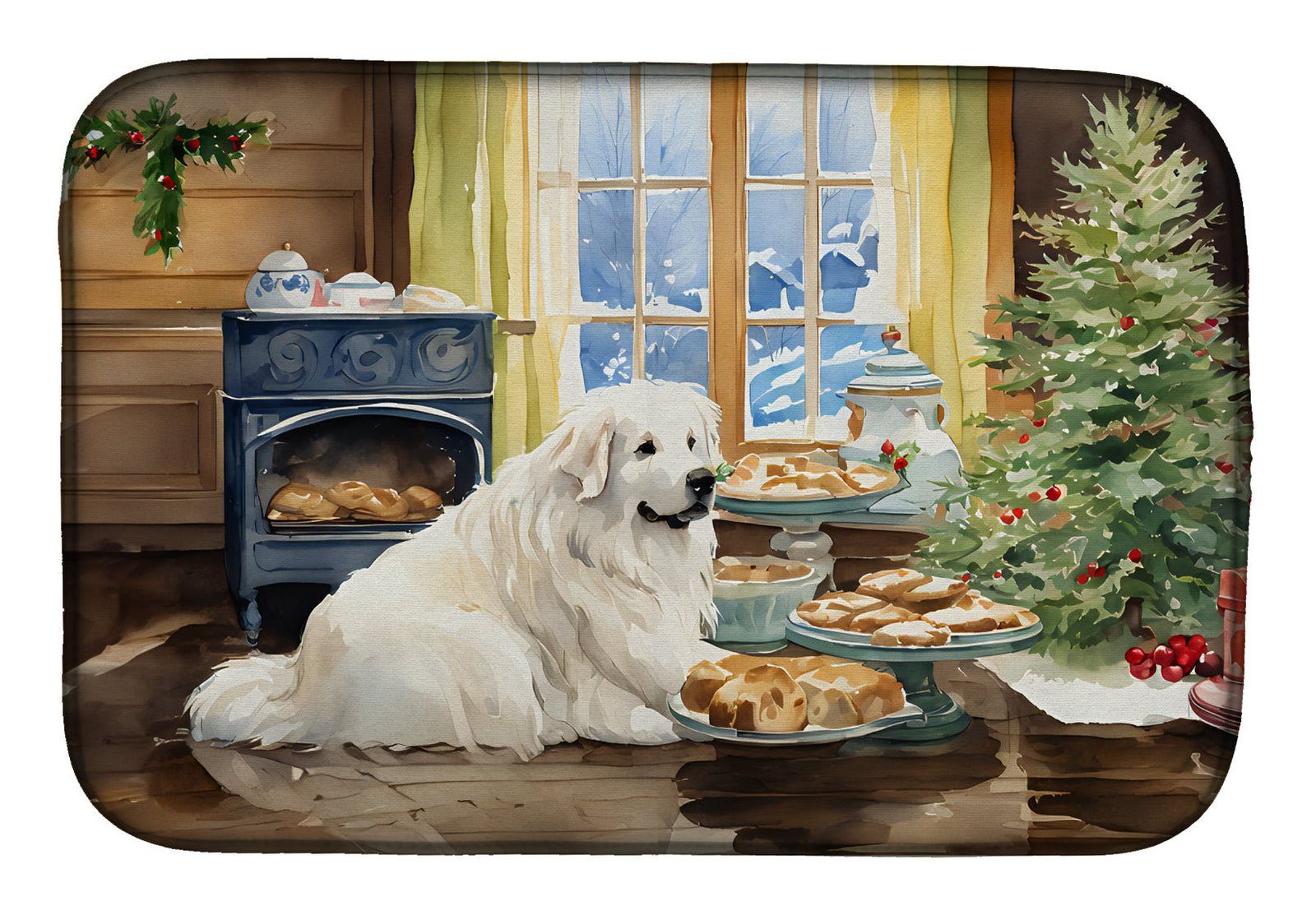 Caroline's Treasures Great Pyrenees Christmas Cookies Dish Drying Mat