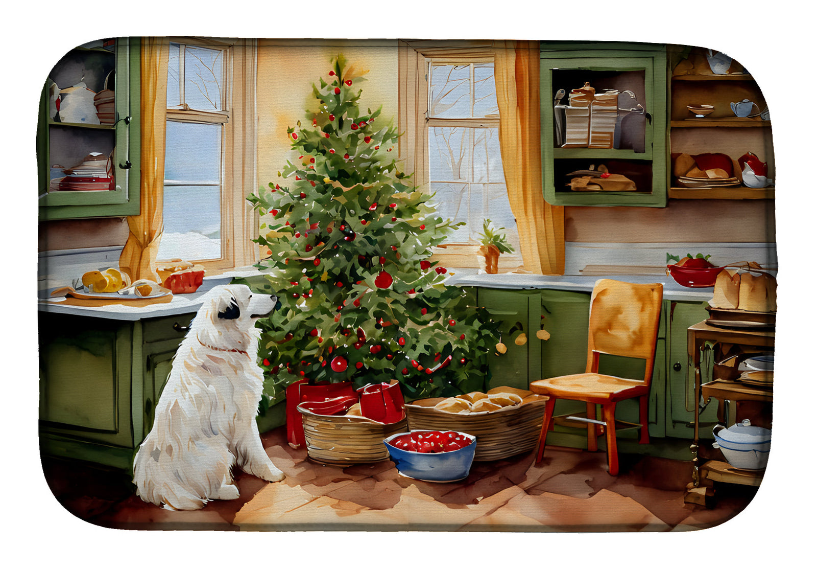 Caroline's Treasures Great Pyrenees Christmas Cookies Dish Drying Mat