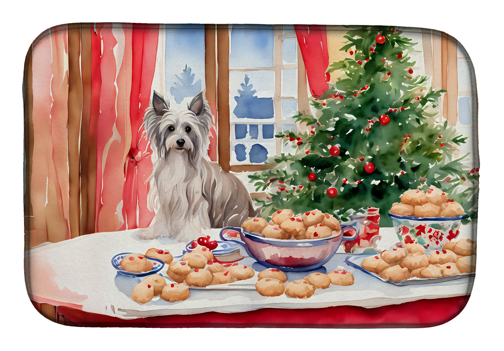 Caroline's Treasures Chinese Crested Christmas Cookies Dish Drying Mat
