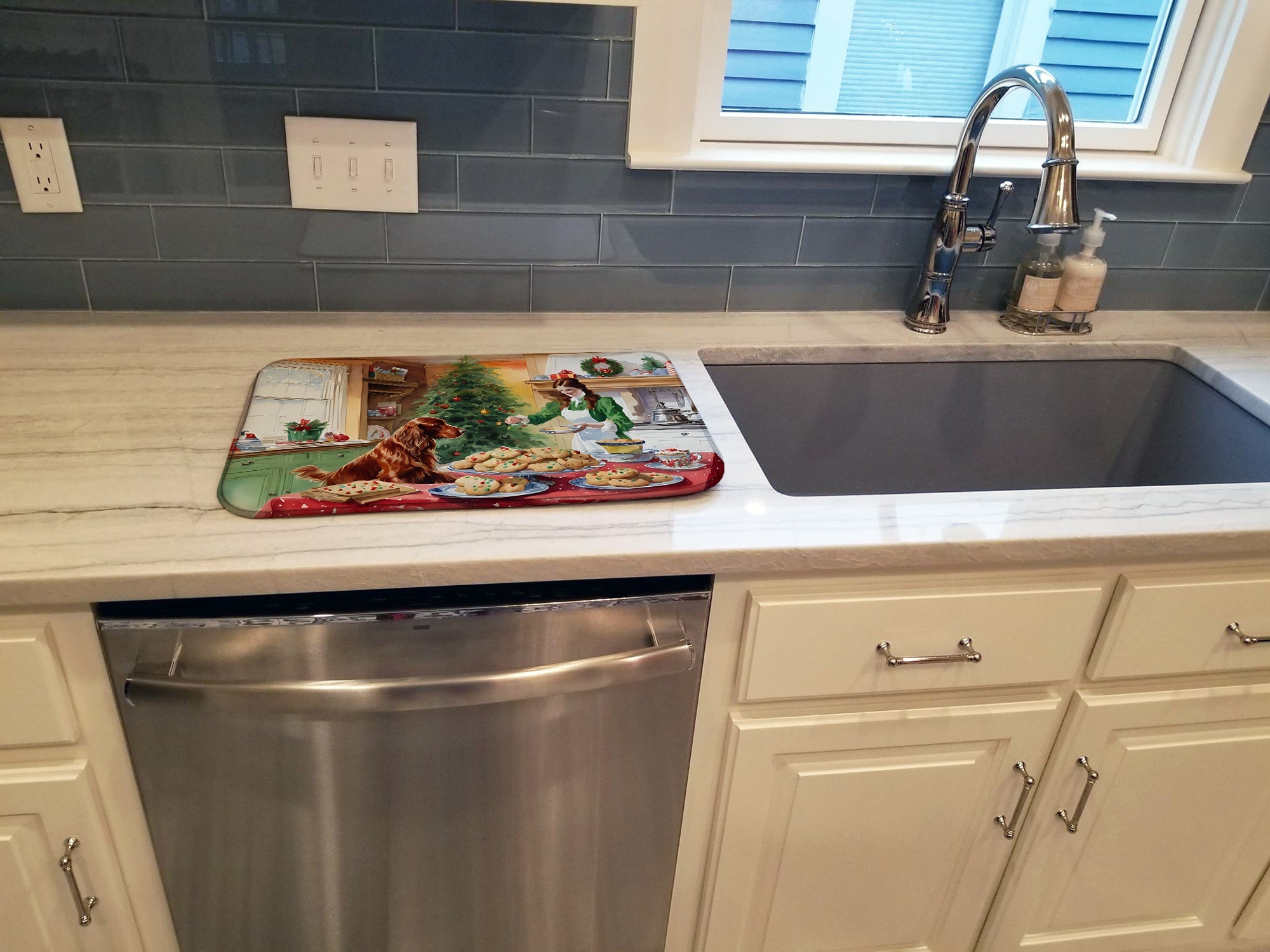 Caroline's Treasures Irish Setter Christmas Cookies Dish Drying Mat