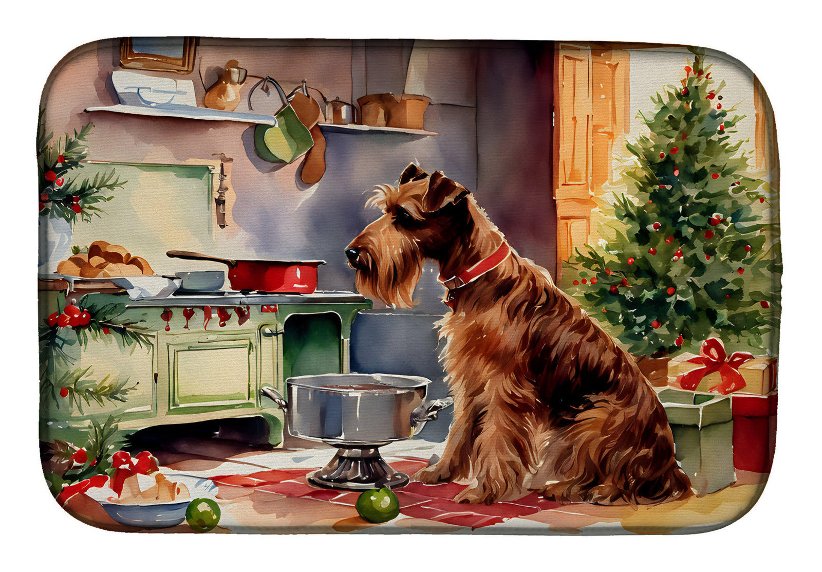 Caroline's Treasures Irish Terrier Christmas Cookies Dish Drying Mat