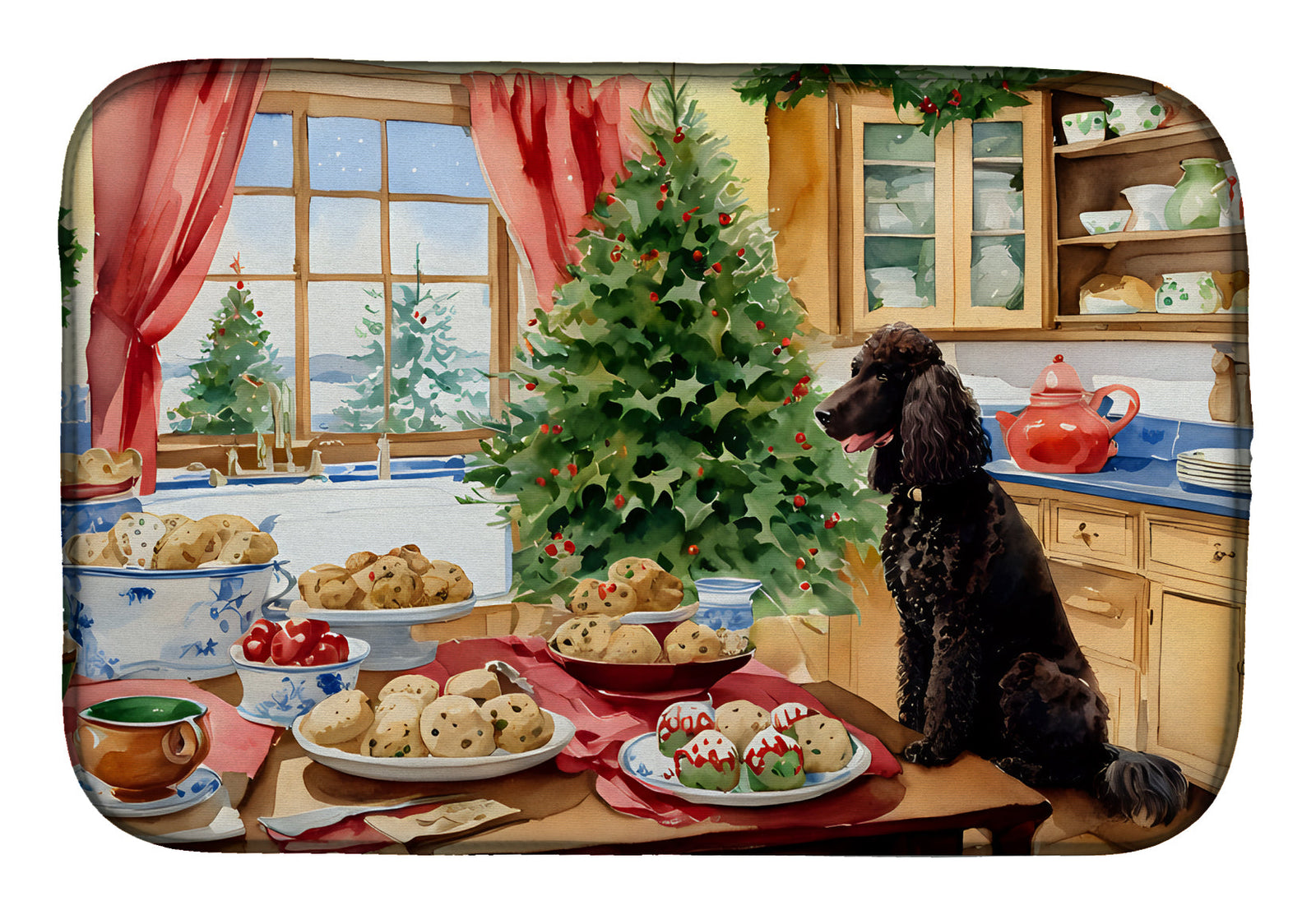 Caroline's Treasures Irish Water Spaniel Christmas Cookies Dish Drying Mat
