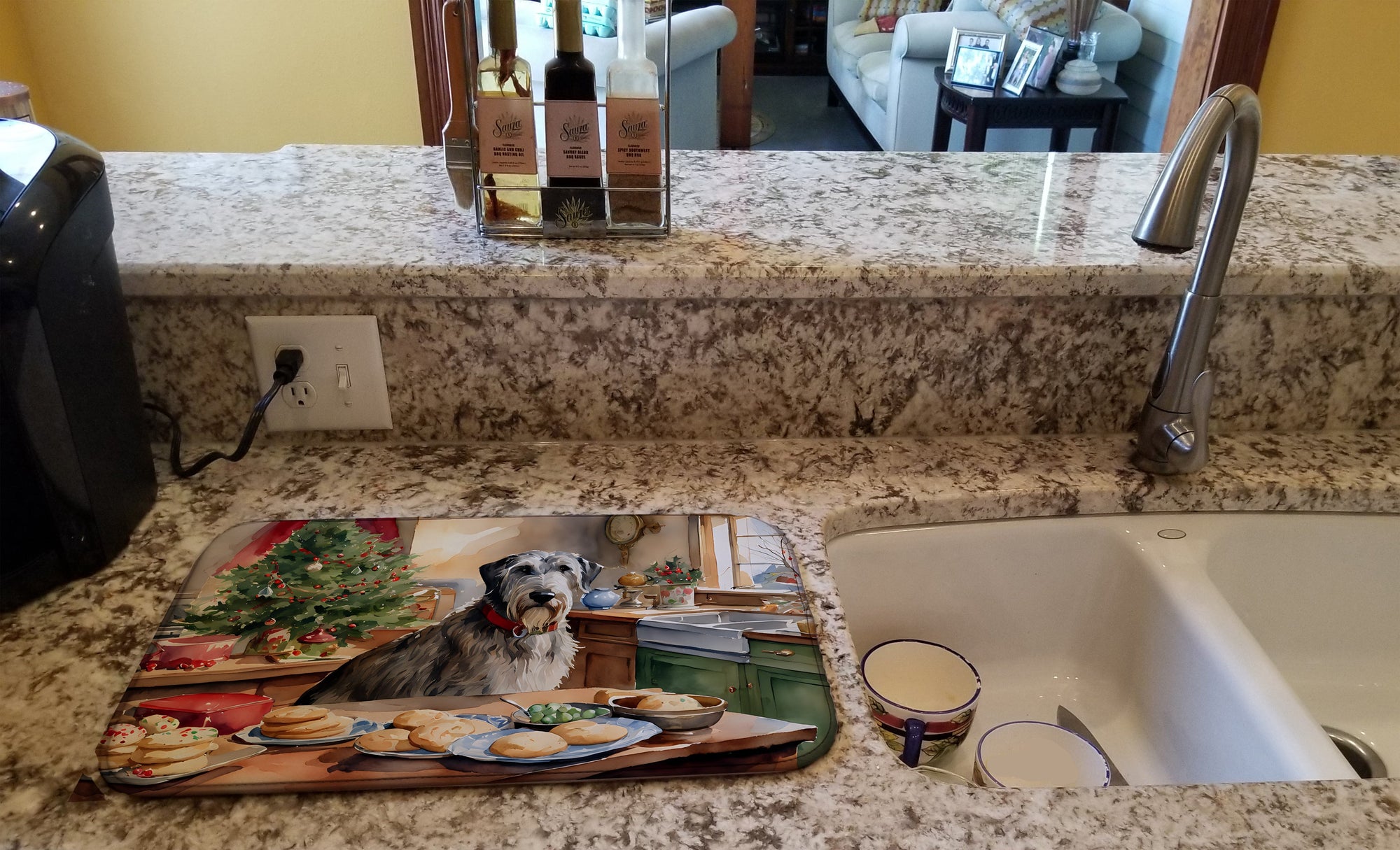 Caroline's Treasures Irish Wolfhound Christmas Cookies Dish Drying Mat